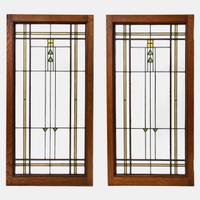 Pair of Arts and Crafts Leaded Glass Casement Windows, c. 1915-16