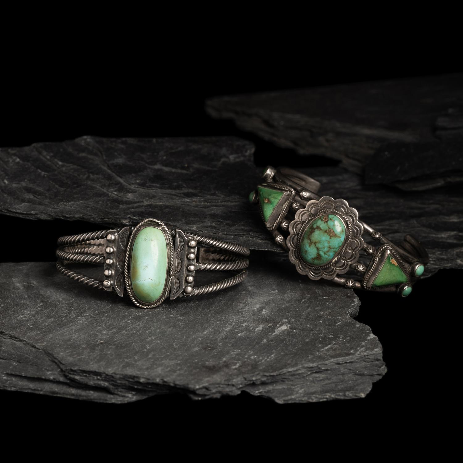 Navajo Silver and Turquoise Cuff Bracelets