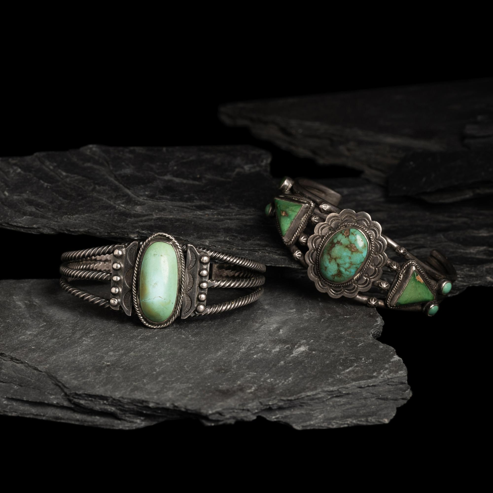 Navajo Silver and Turquoise Cuff Bracelets