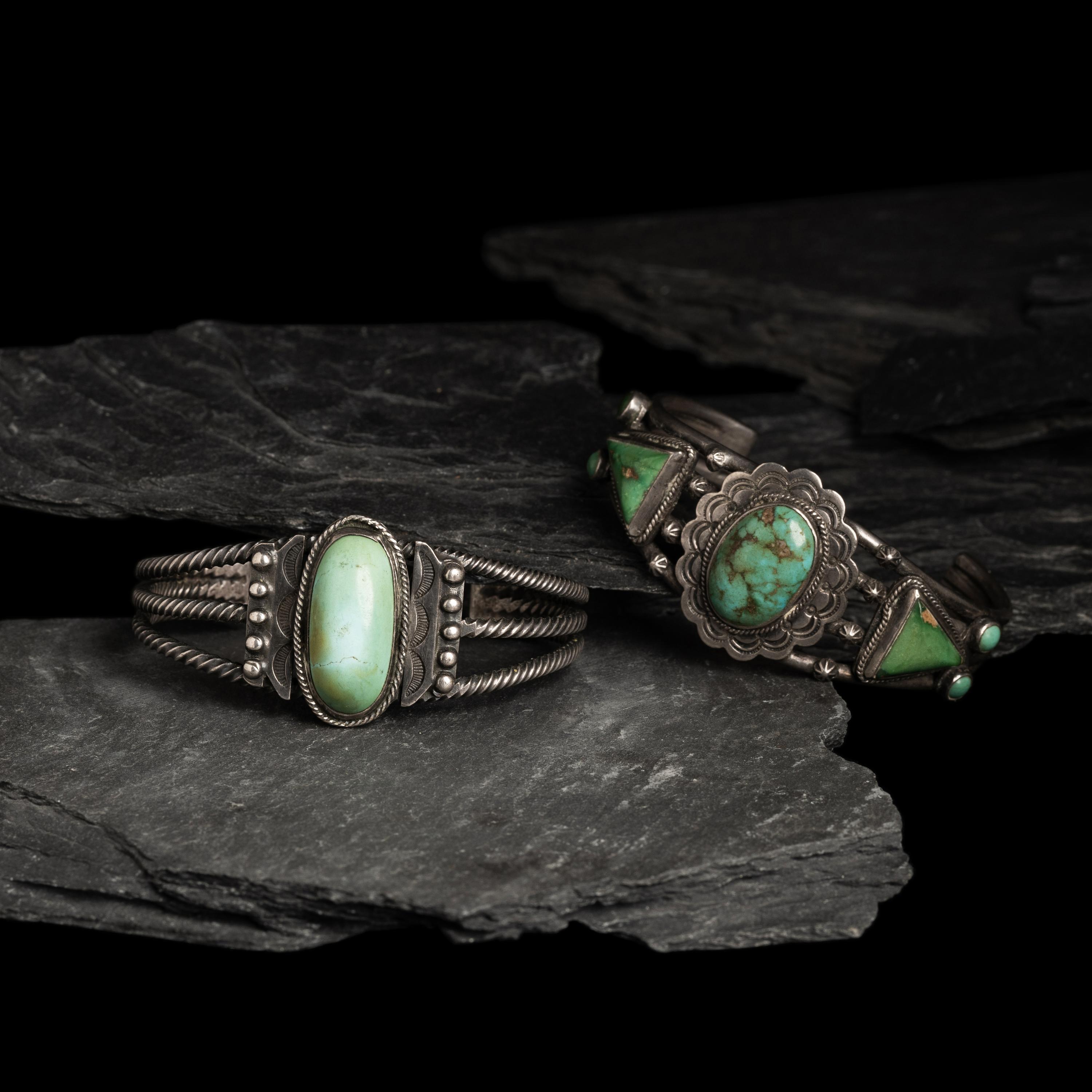 Navajo Silver and Turquoise Cuff Bracelets