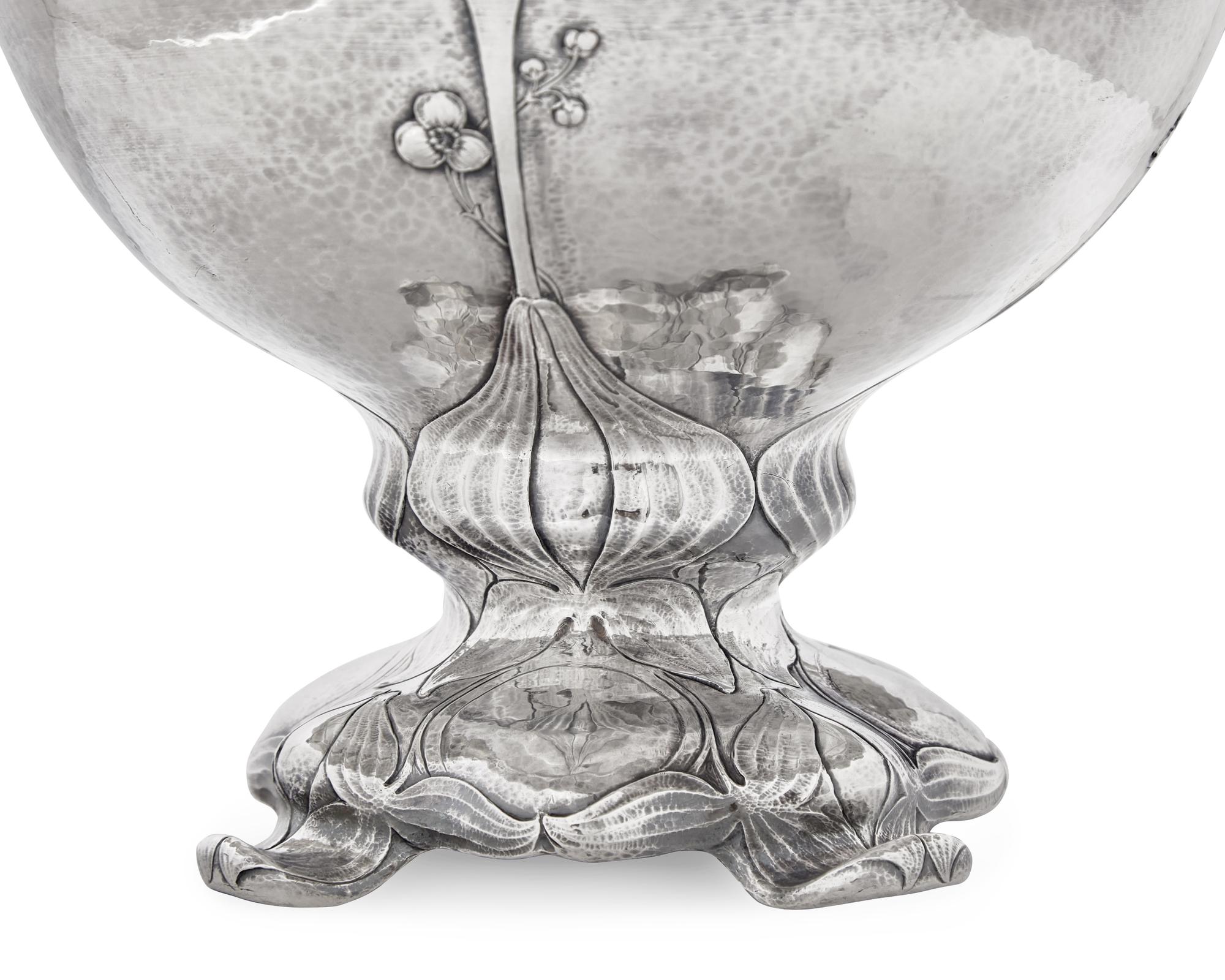 An Art Nouveau Martelé Silver Centerpiece Bowl And Plateau