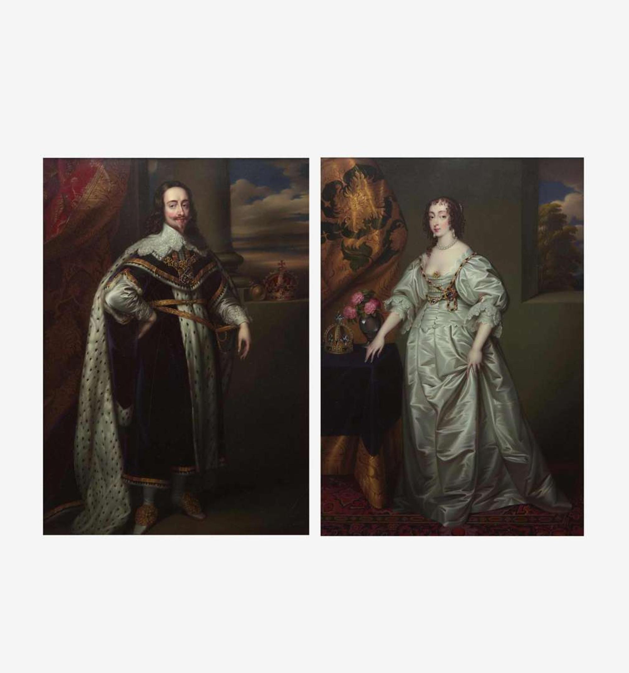 Henry-Pierce Bone (British, 1779-1855) Pair of Portraits of Charles I and his wife Henrietta Maria of England (after Anthony van Dyck)