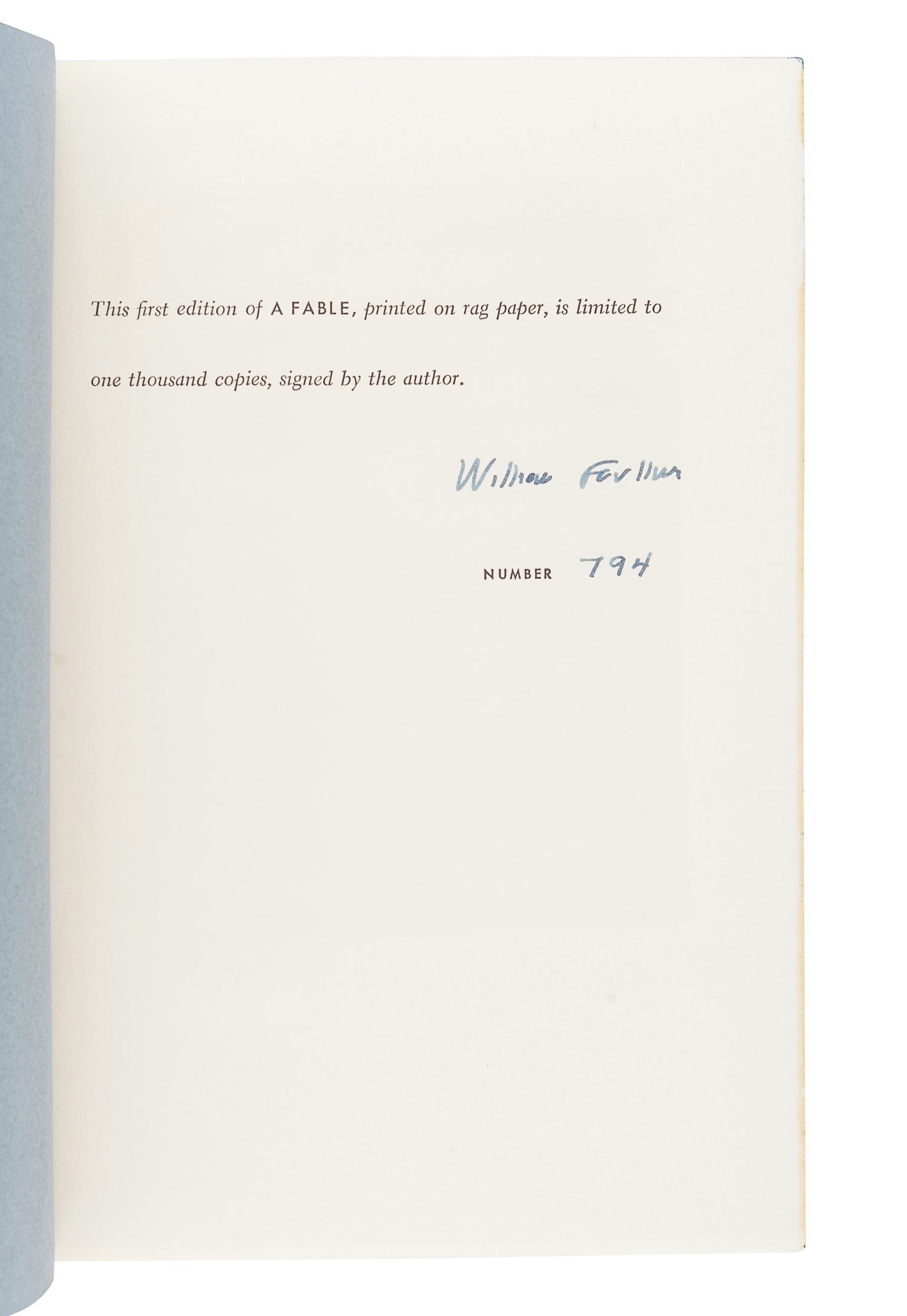 FAULKNER, William (1897-1962). A Fable. New York: Random House, 1954.