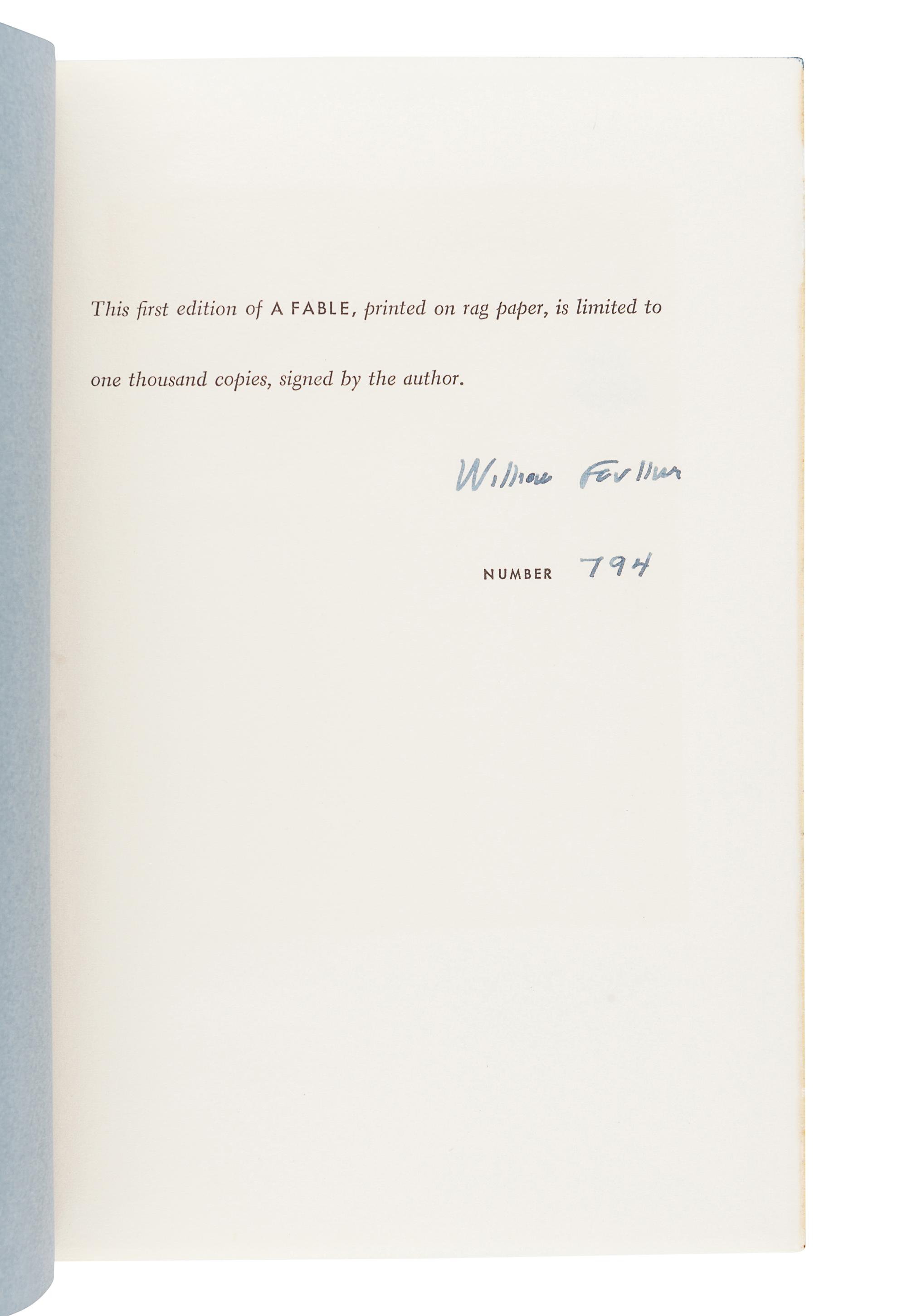 FAULKNER, William (1897-1962). A Fable. New York: Random House, 1954.