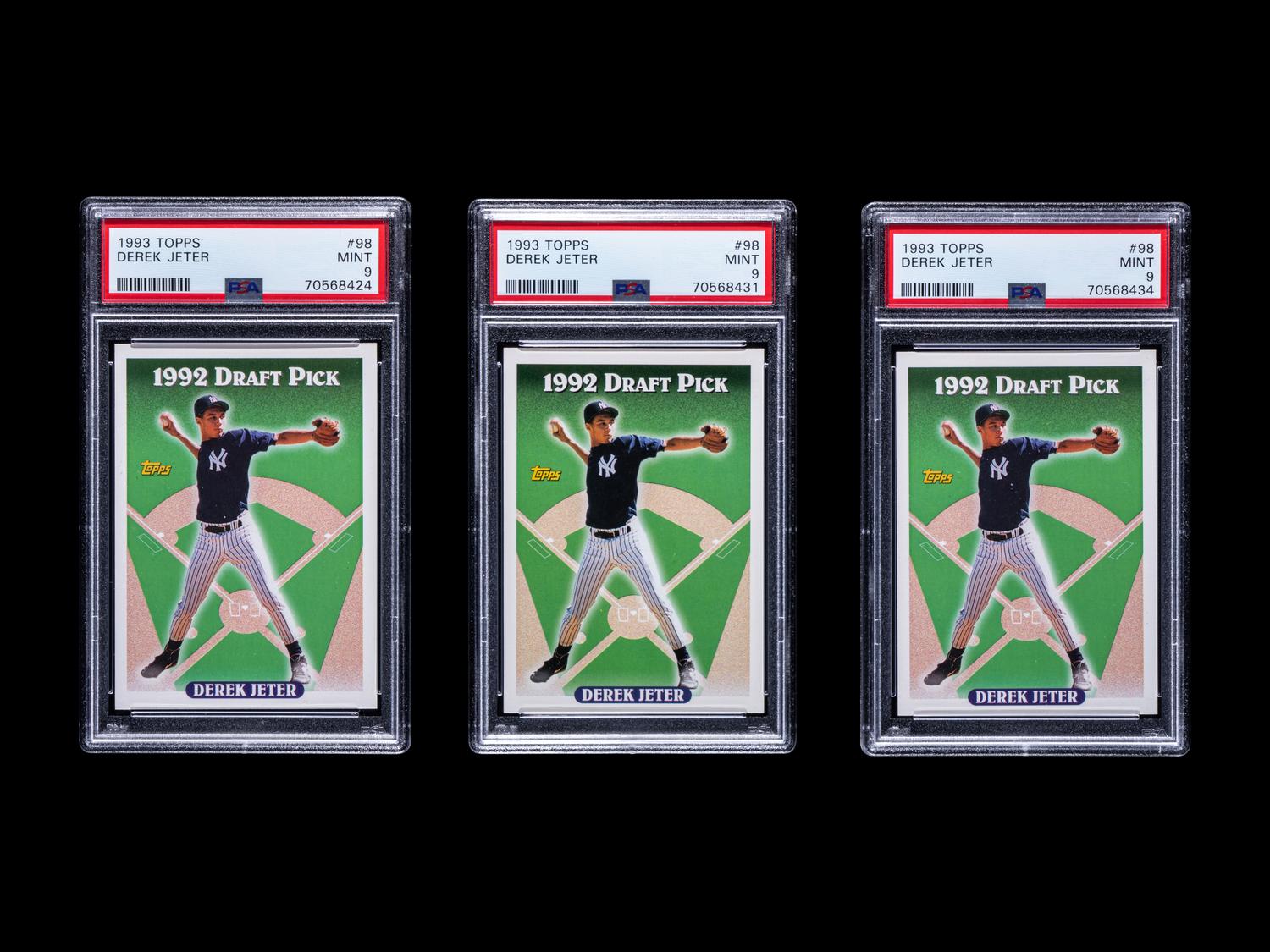 A Group of Three PSA 9 Graded 1992 Topps Derek Jeter Rookie Baseball Cards No. 98