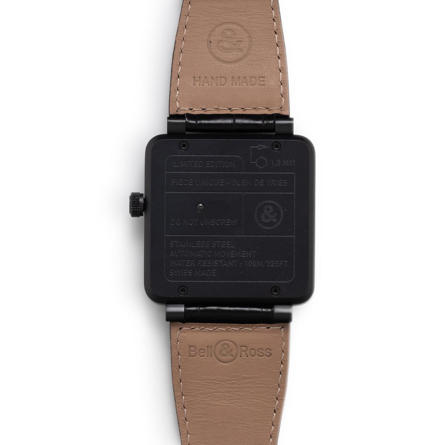 BELL & ROSS, STAINLESS STEEL 'BR 01 SKULL FULL BLACK DIAMOND' LIMITED EDITION PIECE UNIQUE-GLEN DE VRIES WATCH