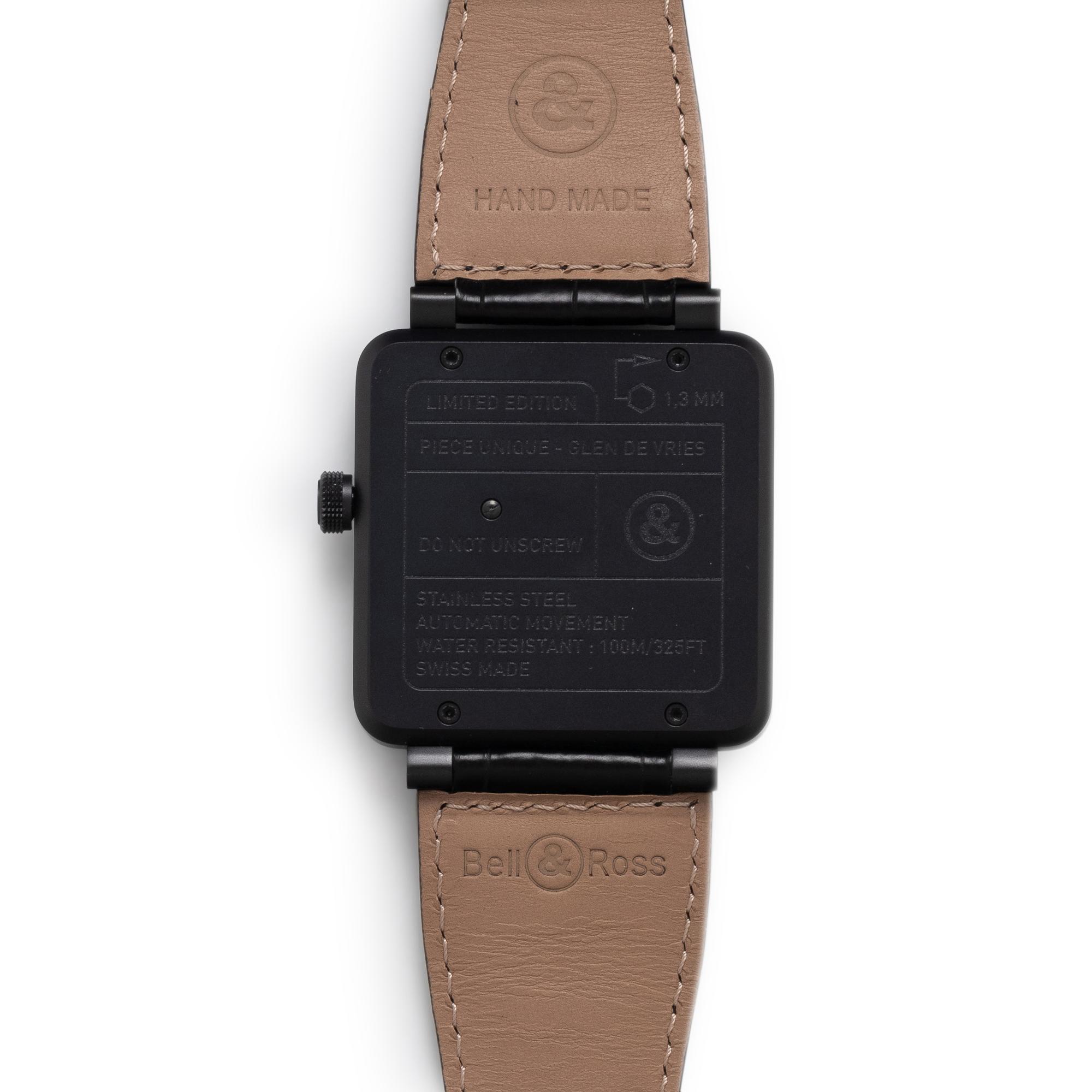 BELL & ROSS, STAINLESS STEEL 'BR 01 SKULL FULL BLACK DIAMOND' LIMITED EDITION PIECE UNIQUE-GLEN DE VRIES WATCH