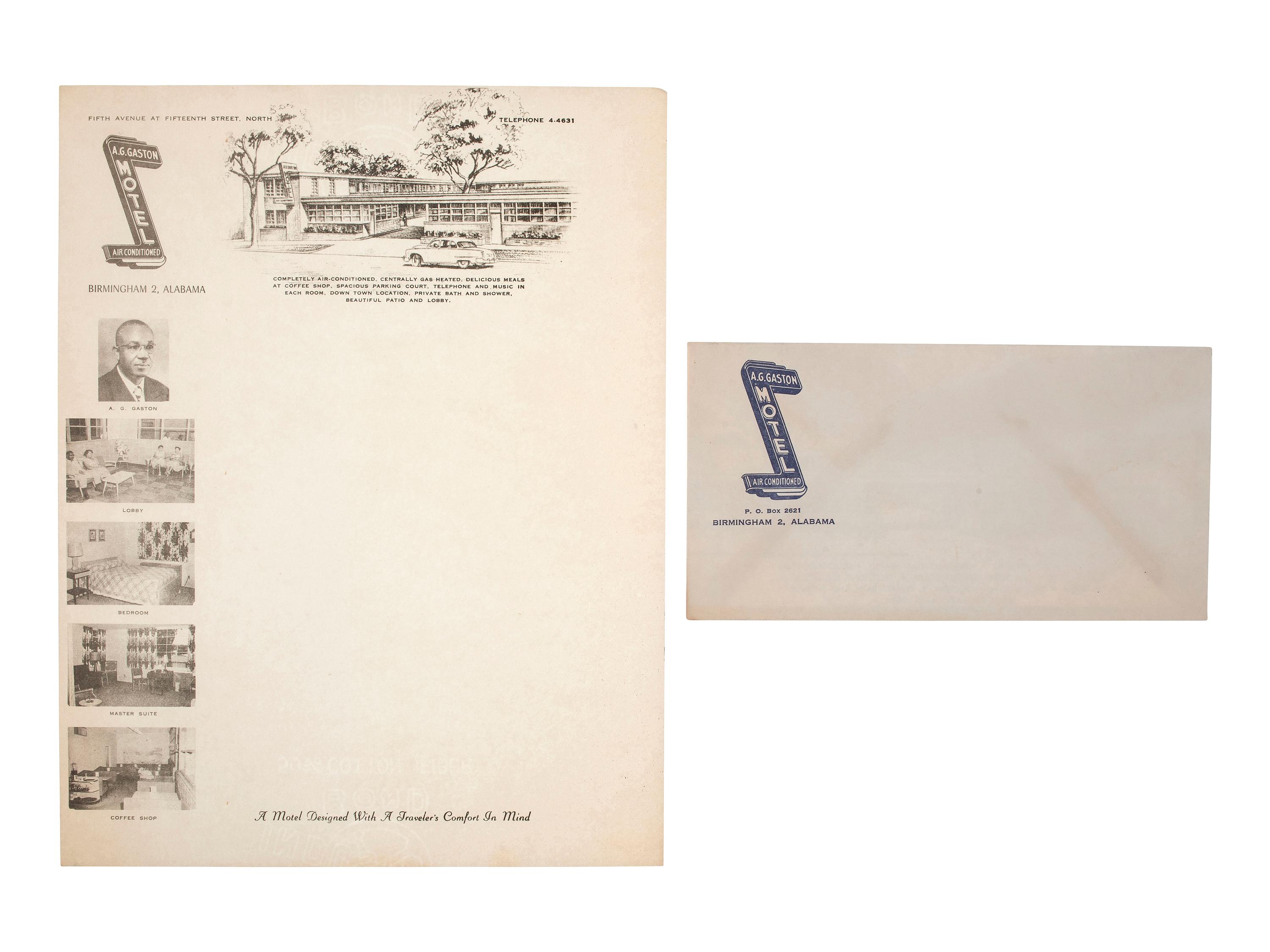 [CIVIL RIGHTS]. Items from A.G. Gaston Motel, where MLK, Jr., stayed during the Birmingham Campaign.