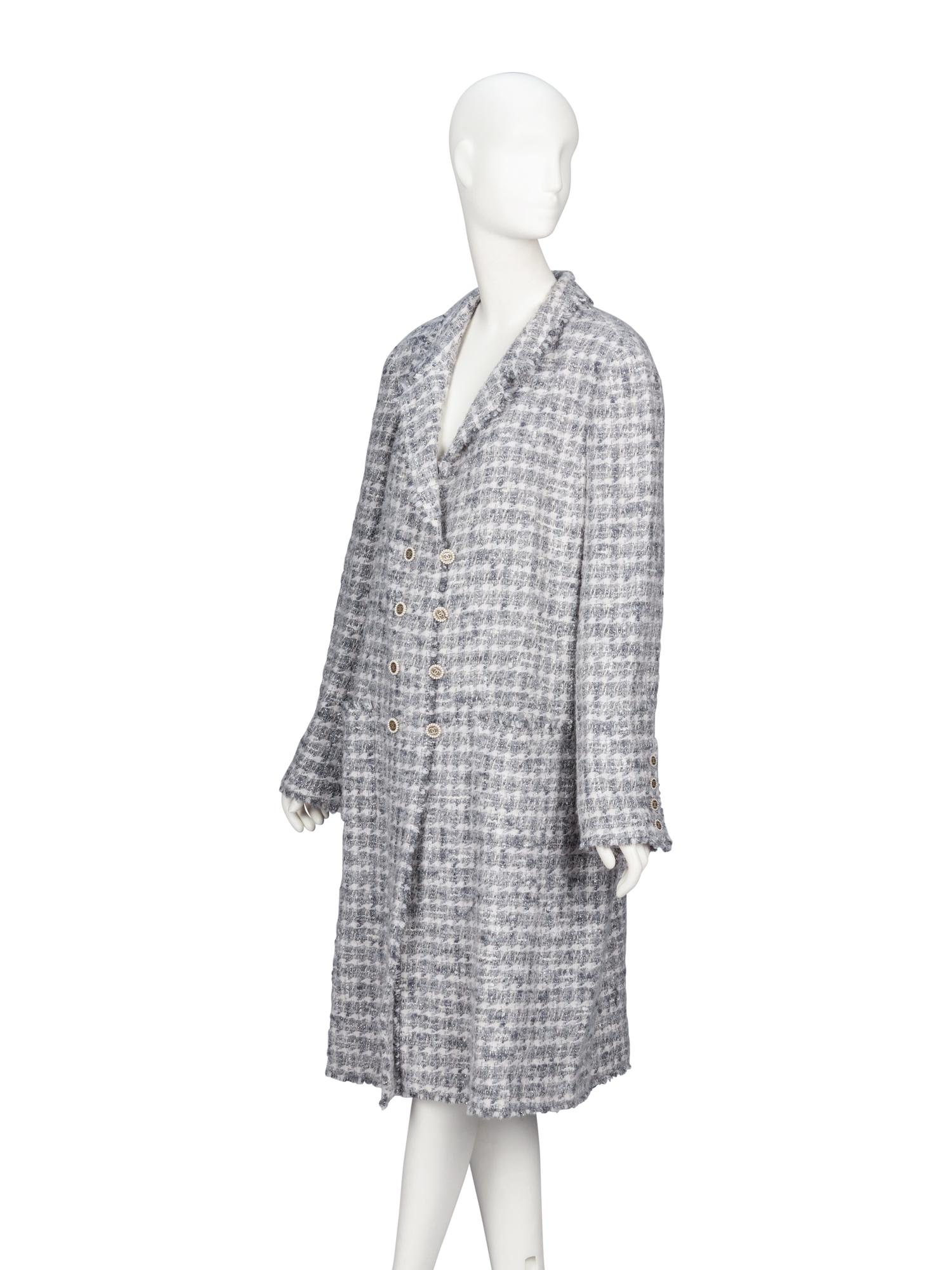 Chanel, Grey Fantasy Tweed Double Breasted Coat