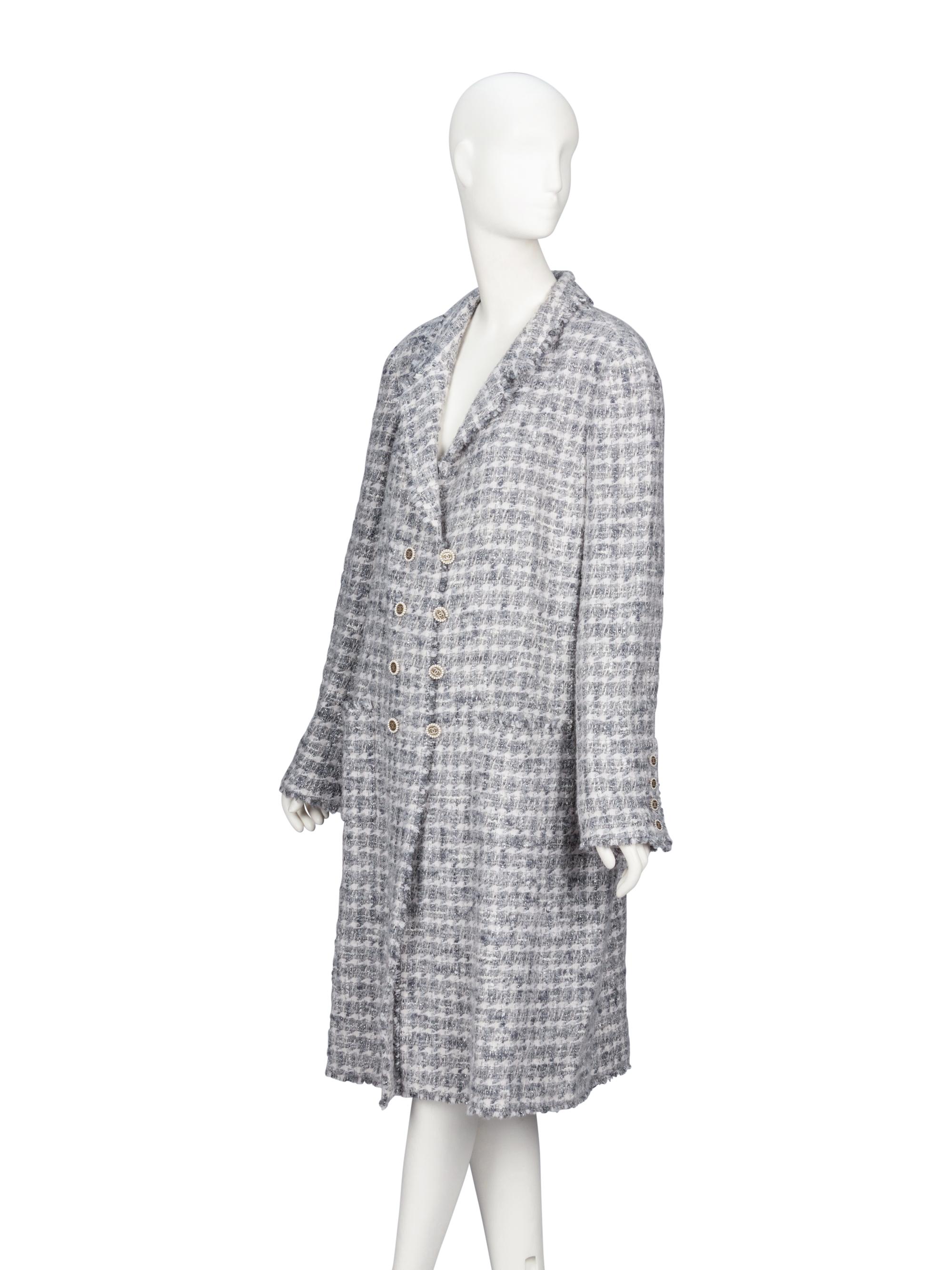 Chanel, Grey Fantasy Tweed Double Breasted Coat