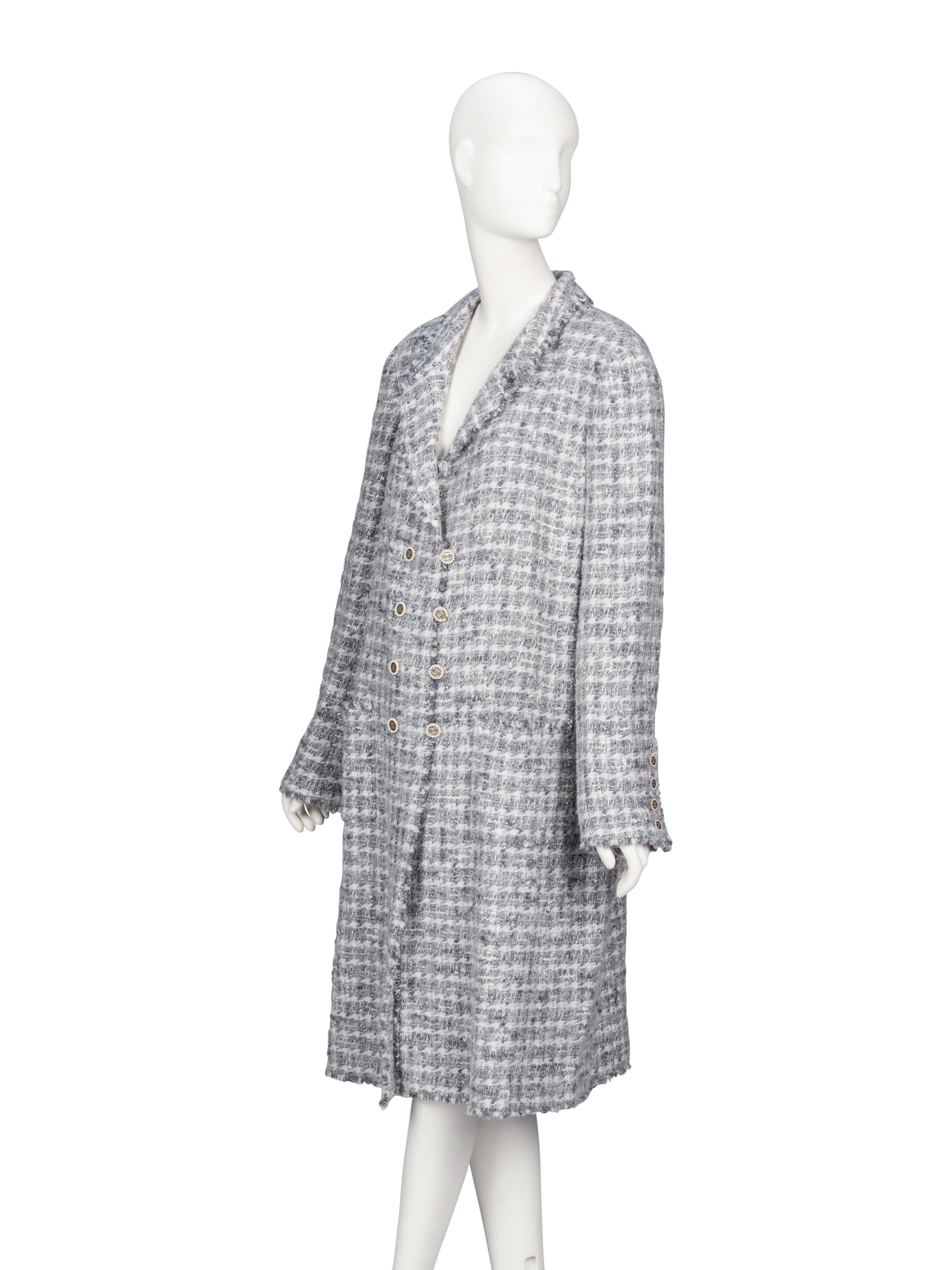 Chanel, Grey Fantasy Tweed Double Breasted Coat