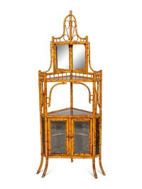 An Edwardian Chinoiserie Decorated Bamboo Corner Cabinet