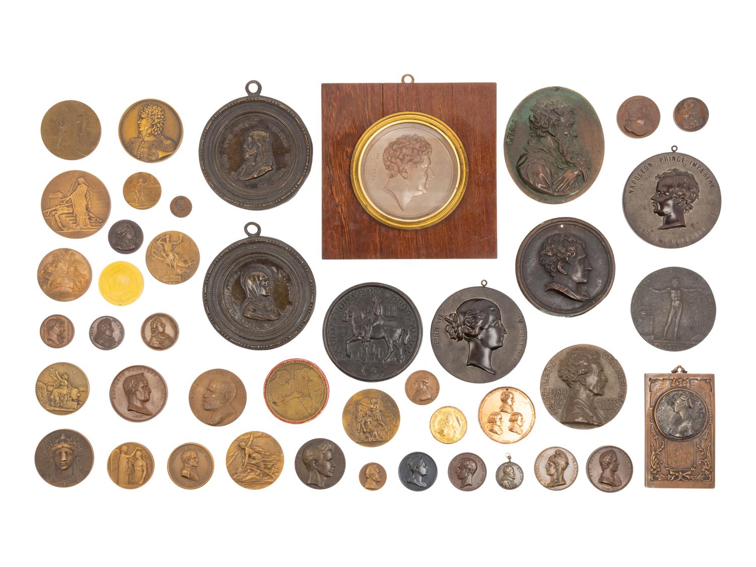 A Collection of Forty-Four Continental Bronze Medallions