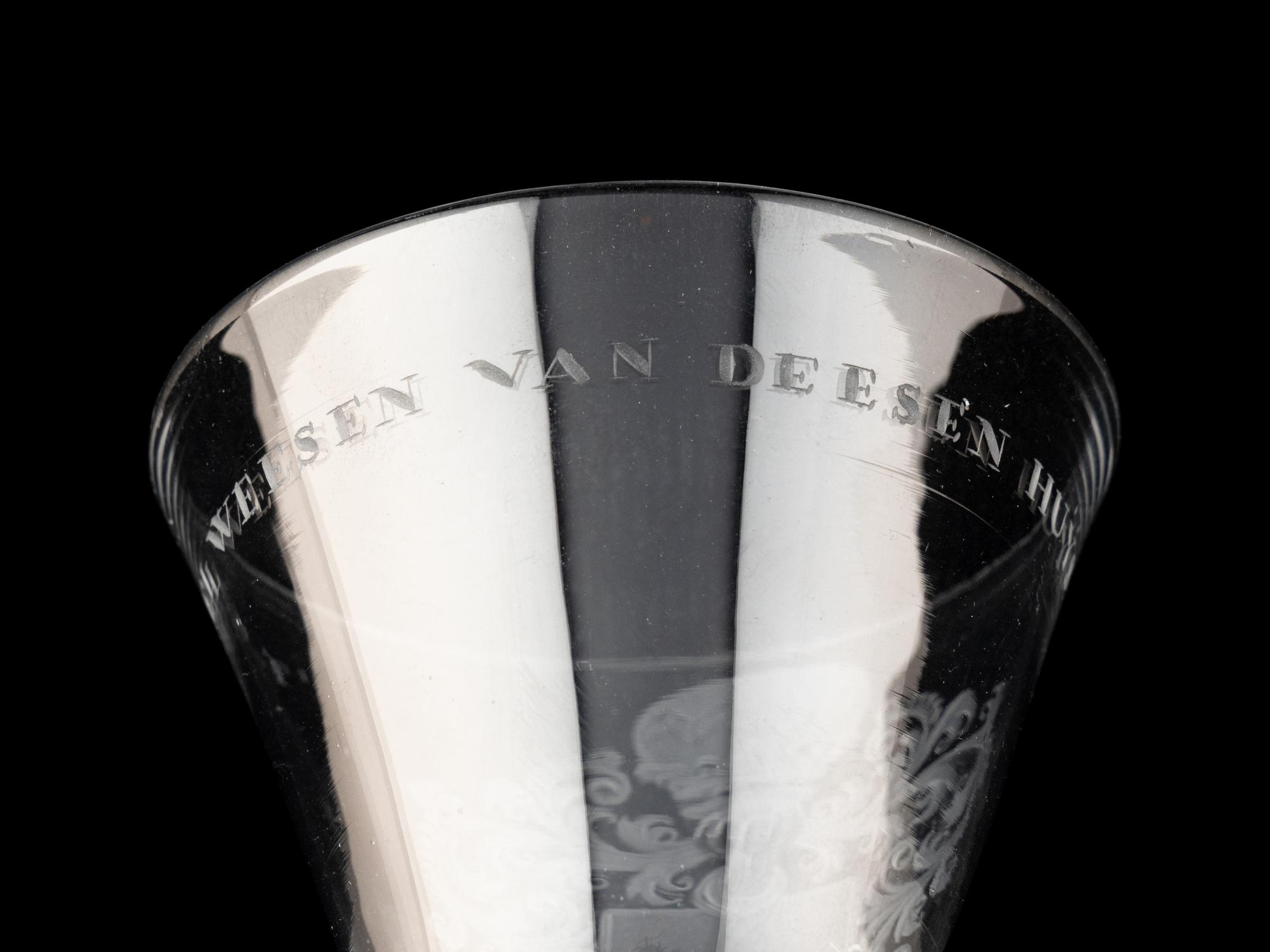 A Dutch Engraved Armorial Wine Glass