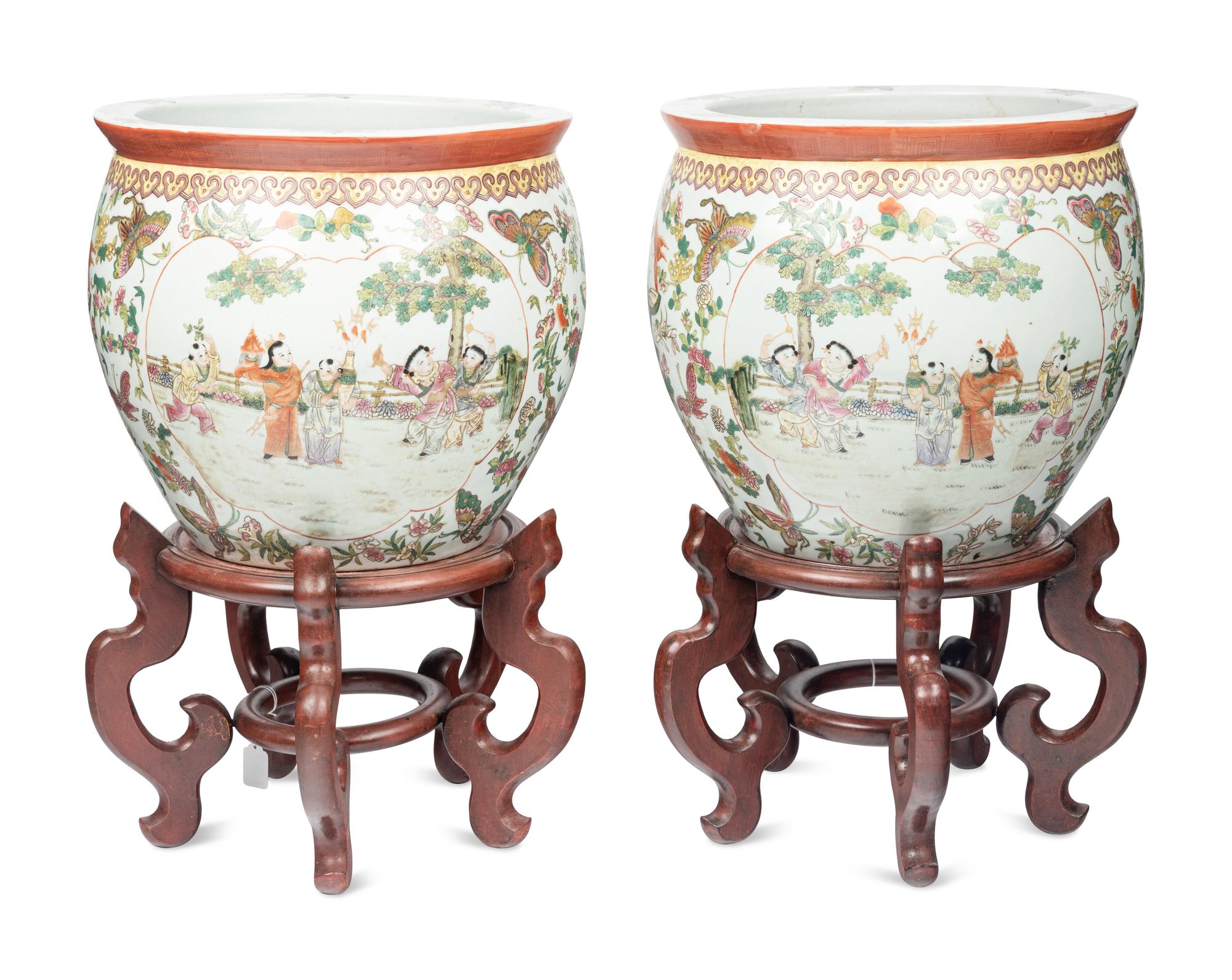A Pair of Chinese Export Porcelain Jardinières