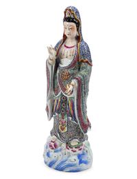 A Chinese Enameled Porcelain Figure of Guanyin
