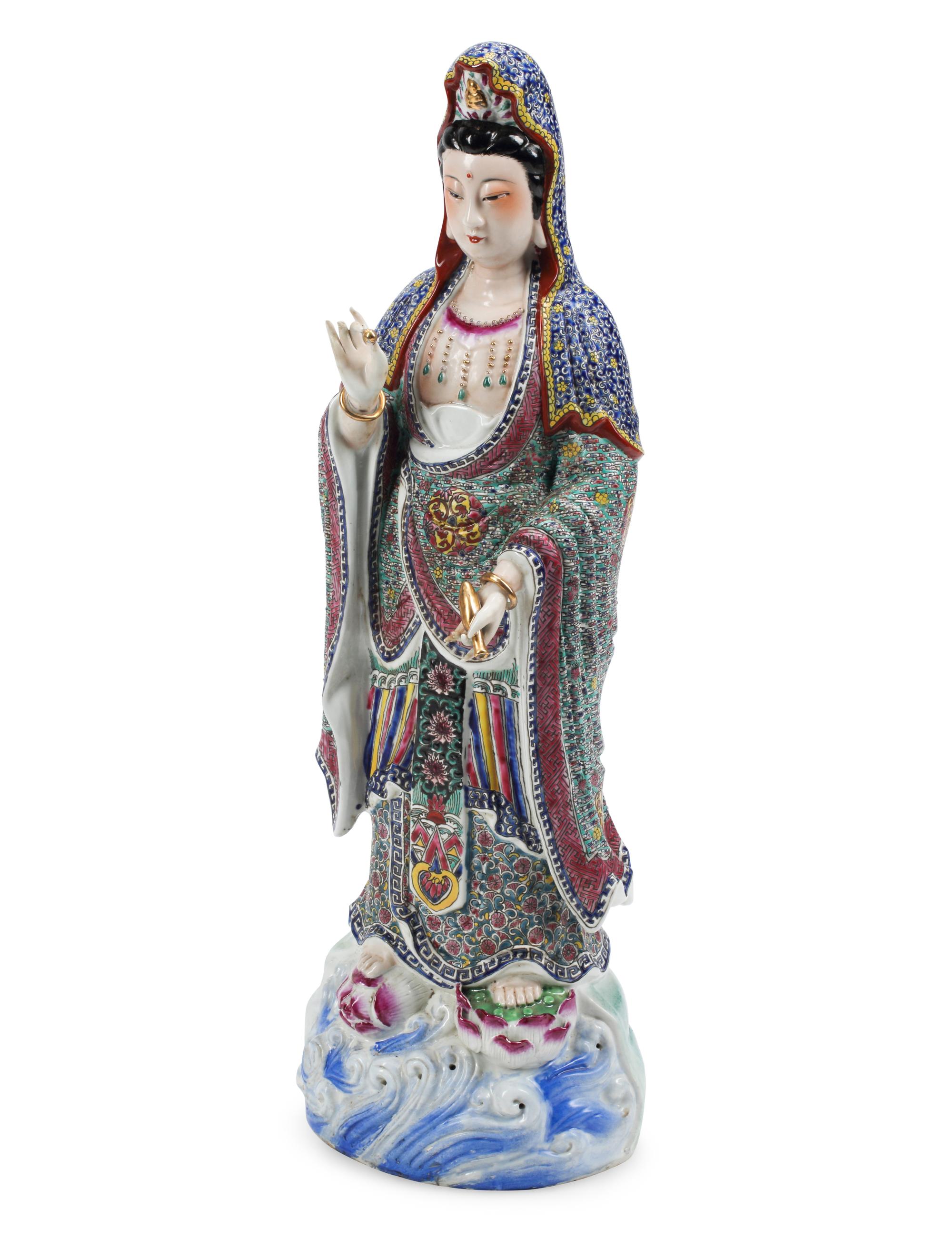 A Chinese Enameled Porcelain Figure of Guanyin