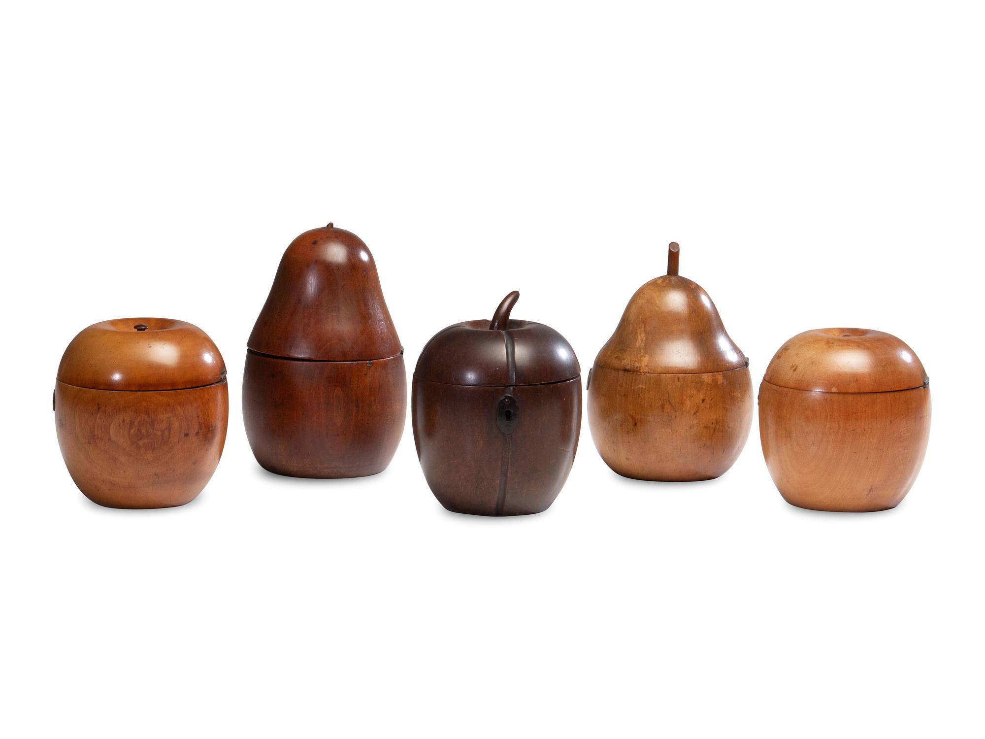 Five English Fruitwood Tea Caddies