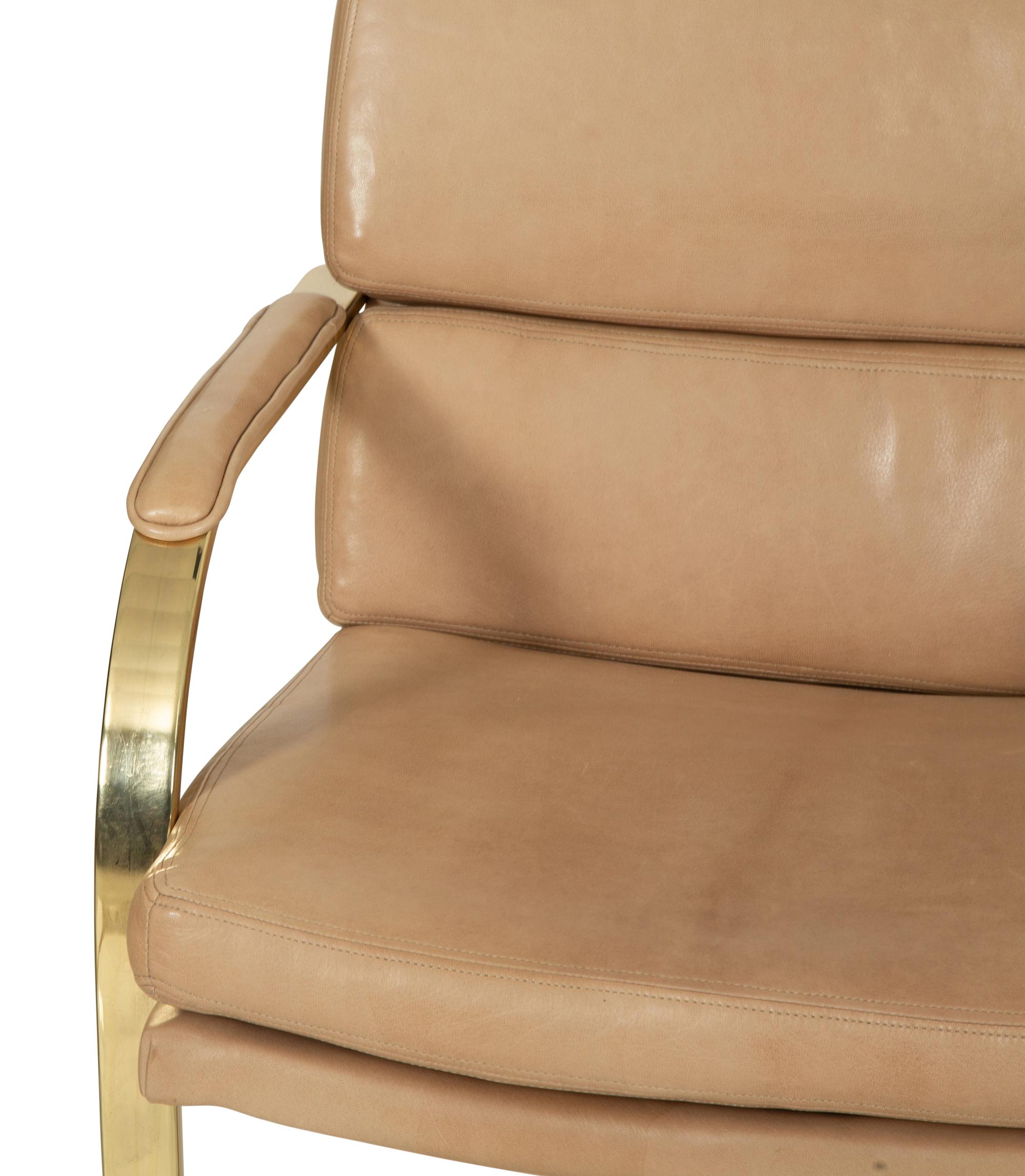 A Set of Twelve Gilt Steel Dining Chairs with Leather Upholstery