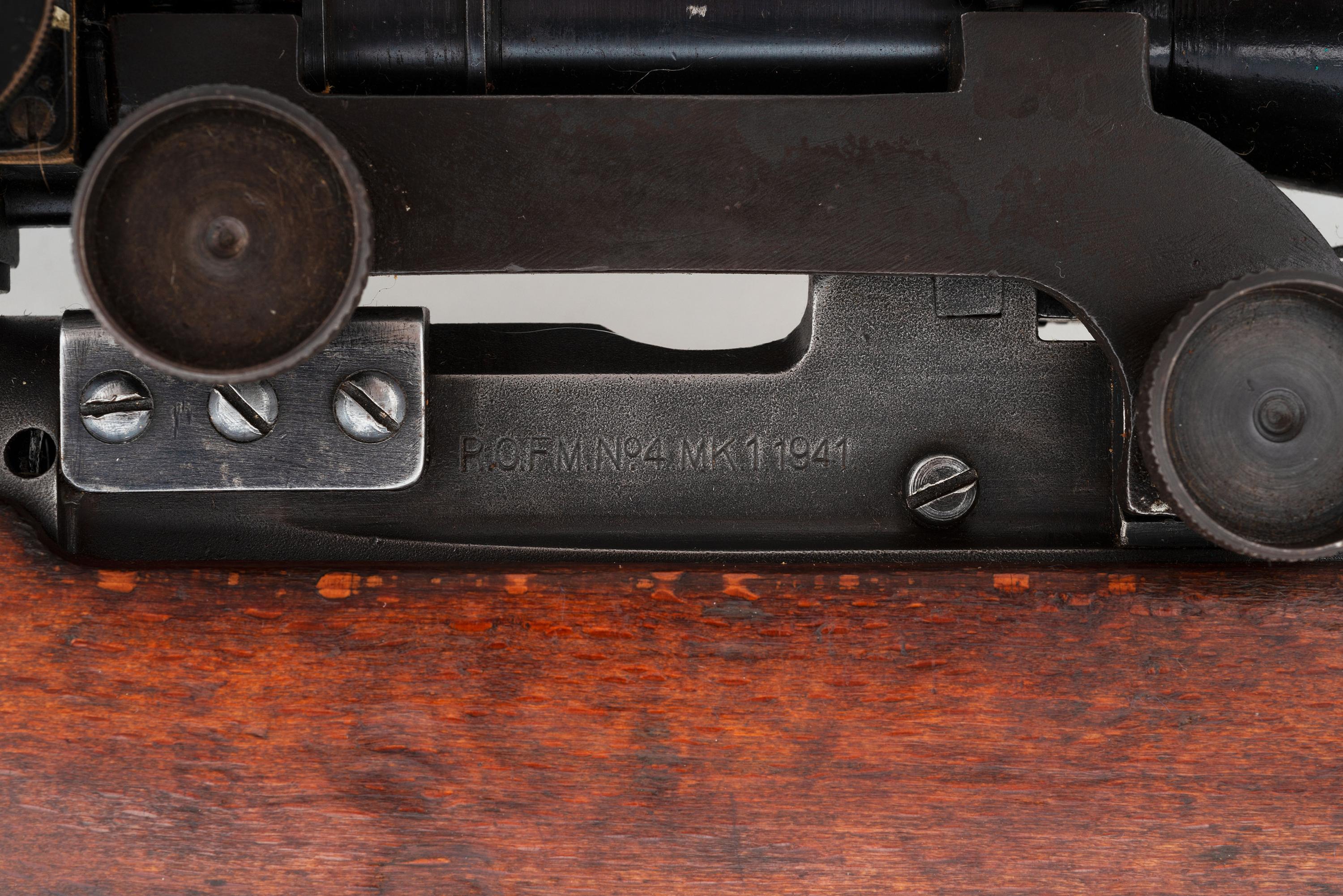 ** WWII-era Enfield R.O.F.M. No.4 Mk.1 Rifle in Sniper Configuration with Accessories and Scope
