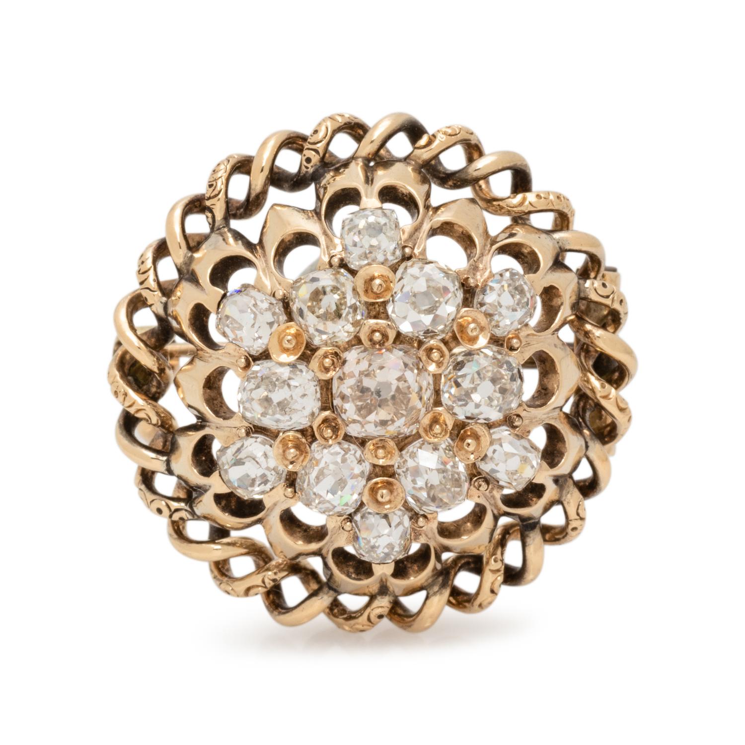 ANTIQUE, YELLOW GOLD AND DIAMOND BROOCH