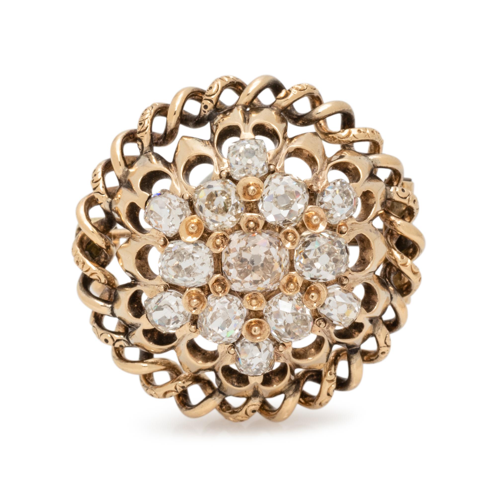 ANTIQUE, YELLOW GOLD AND DIAMOND BROOCH