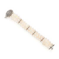 Cultured Pearl, Diamond, and Platinum Bracelet