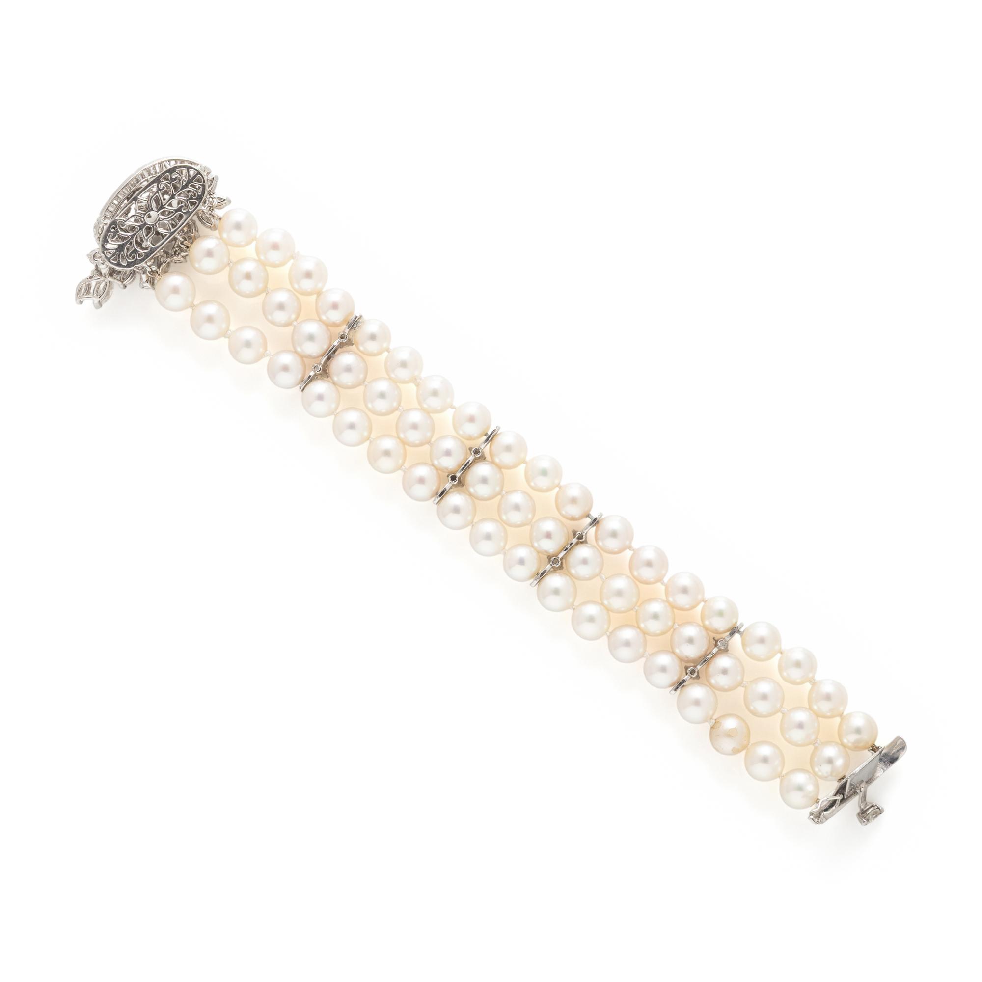 Cultured Pearl, Diamond, and Platinum Bracelet