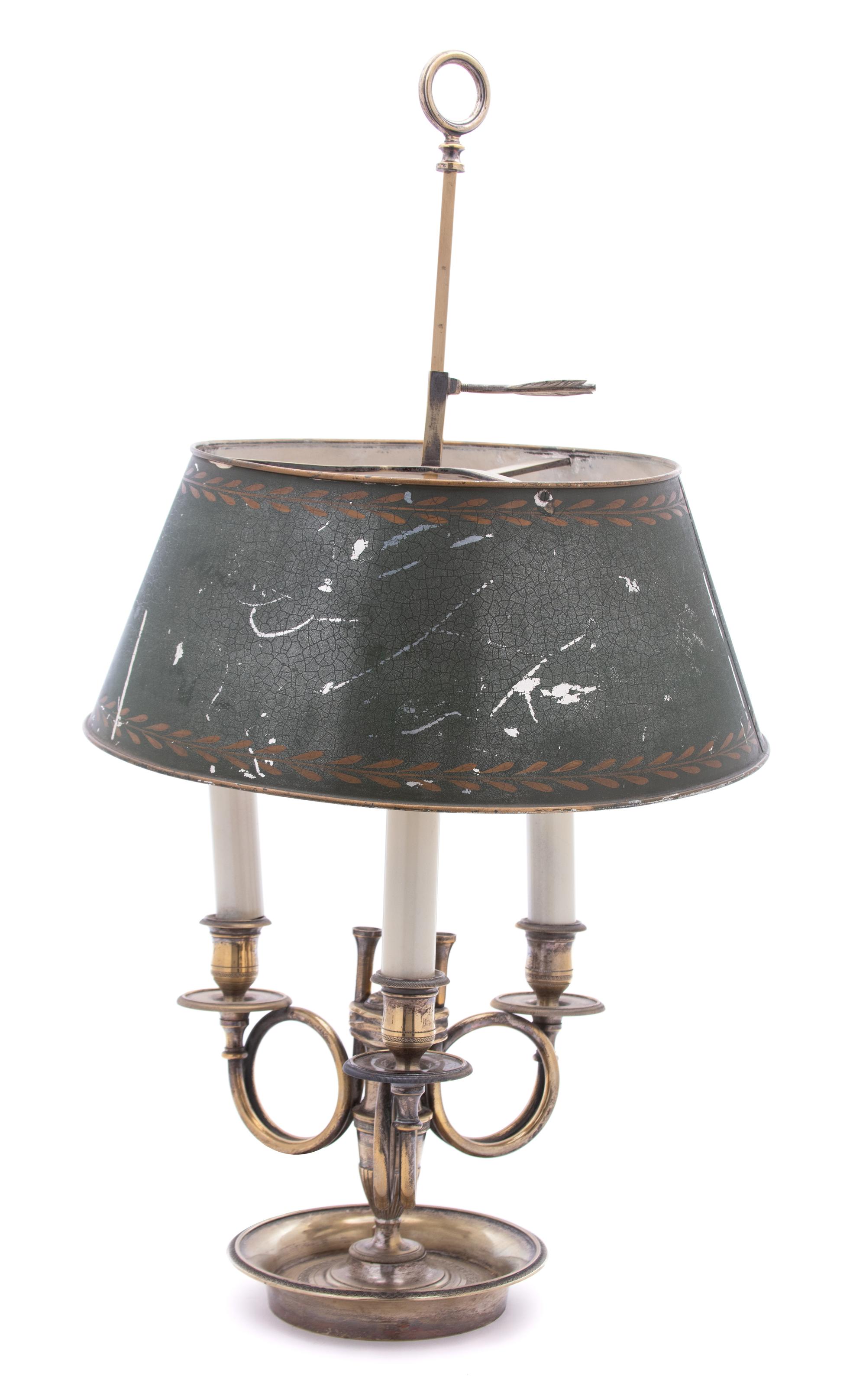 Louis XVI Style Tole and Brass Bouillotte Lamp