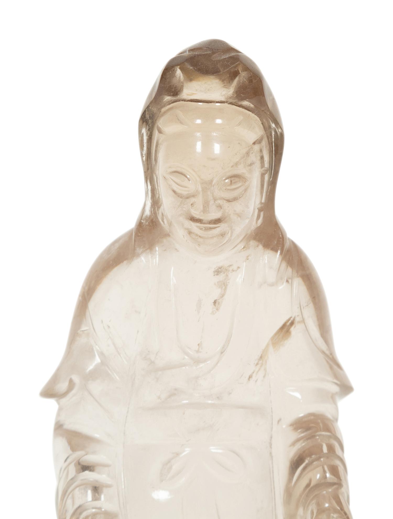 A Chinese Carved Rock Crystal Figure of Guanyin and Attendant