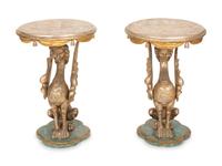 A Pair of Italian Painted and Parcel Gilt Figural Side Tables