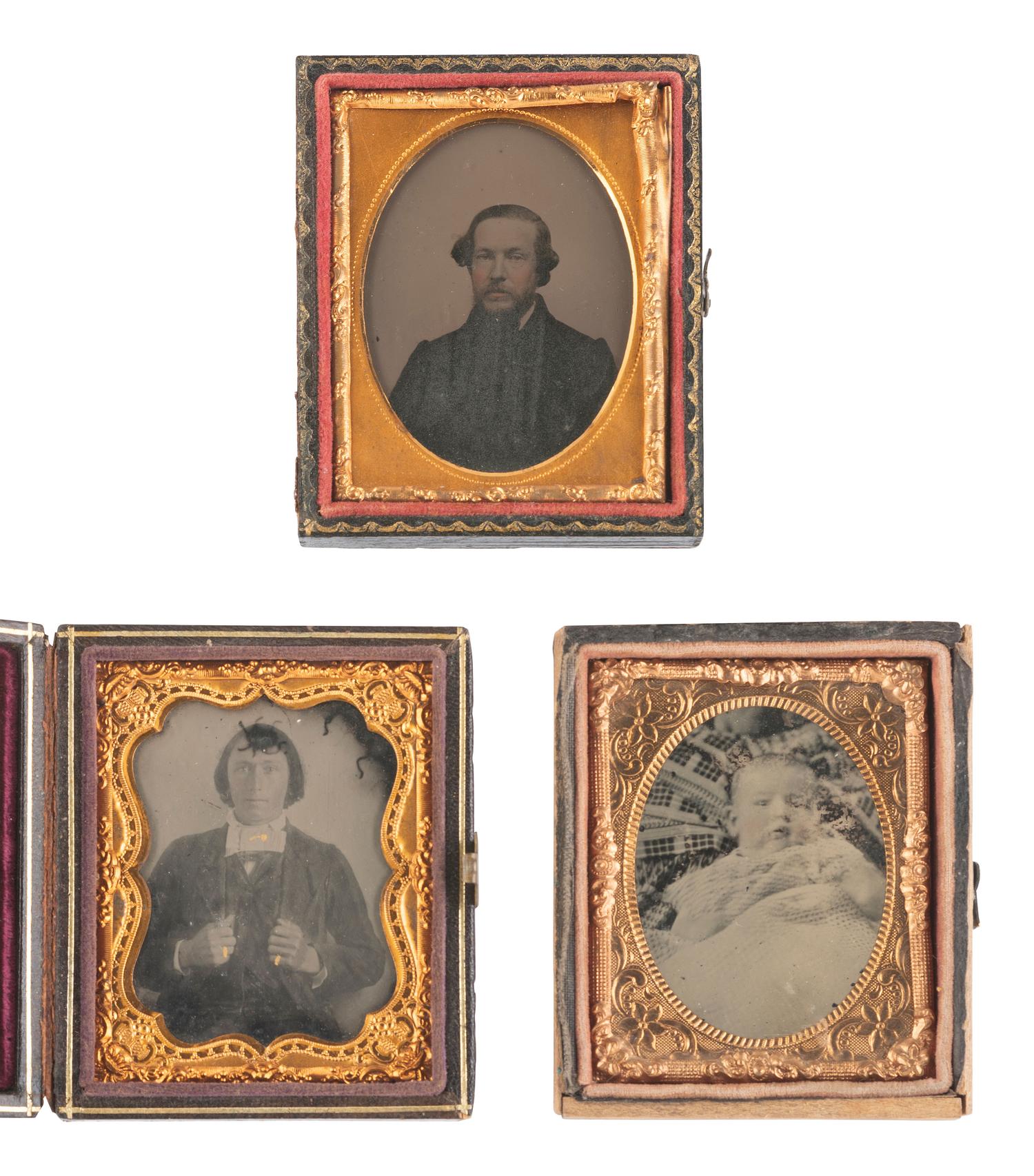 [EARLY PHOTOGRAPHY]. 17 ninth plate daguerreotypes of female subjects and 3 ninth plate ambrotypes.