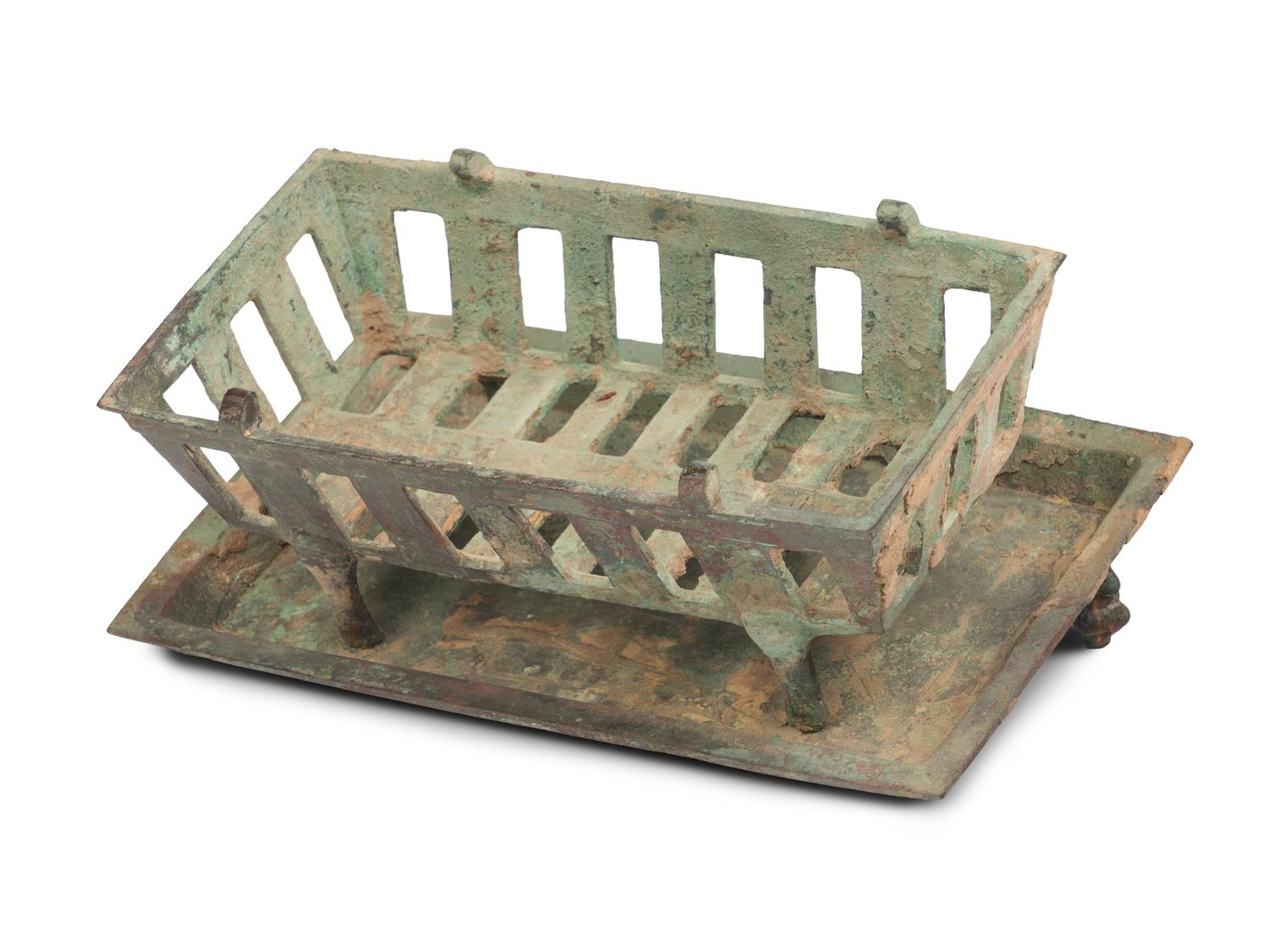 A Chinese Bronze Square Braiser, Han Dynasty Style