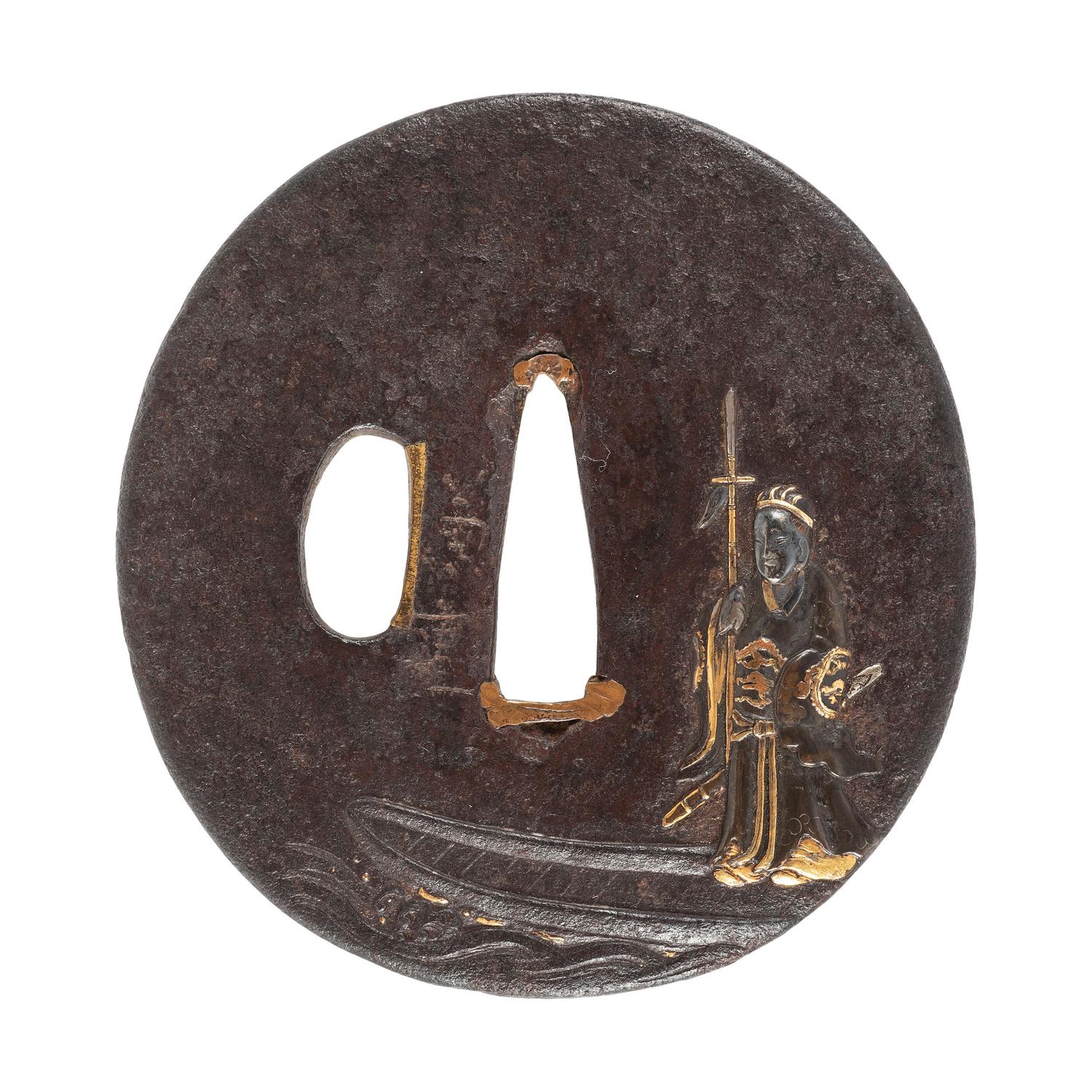 Edo-Period Japanese Tsuba with Zhuge Liang Motif