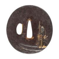 Edo-Period Japanese Tsuba with Zhuge Liang Motif