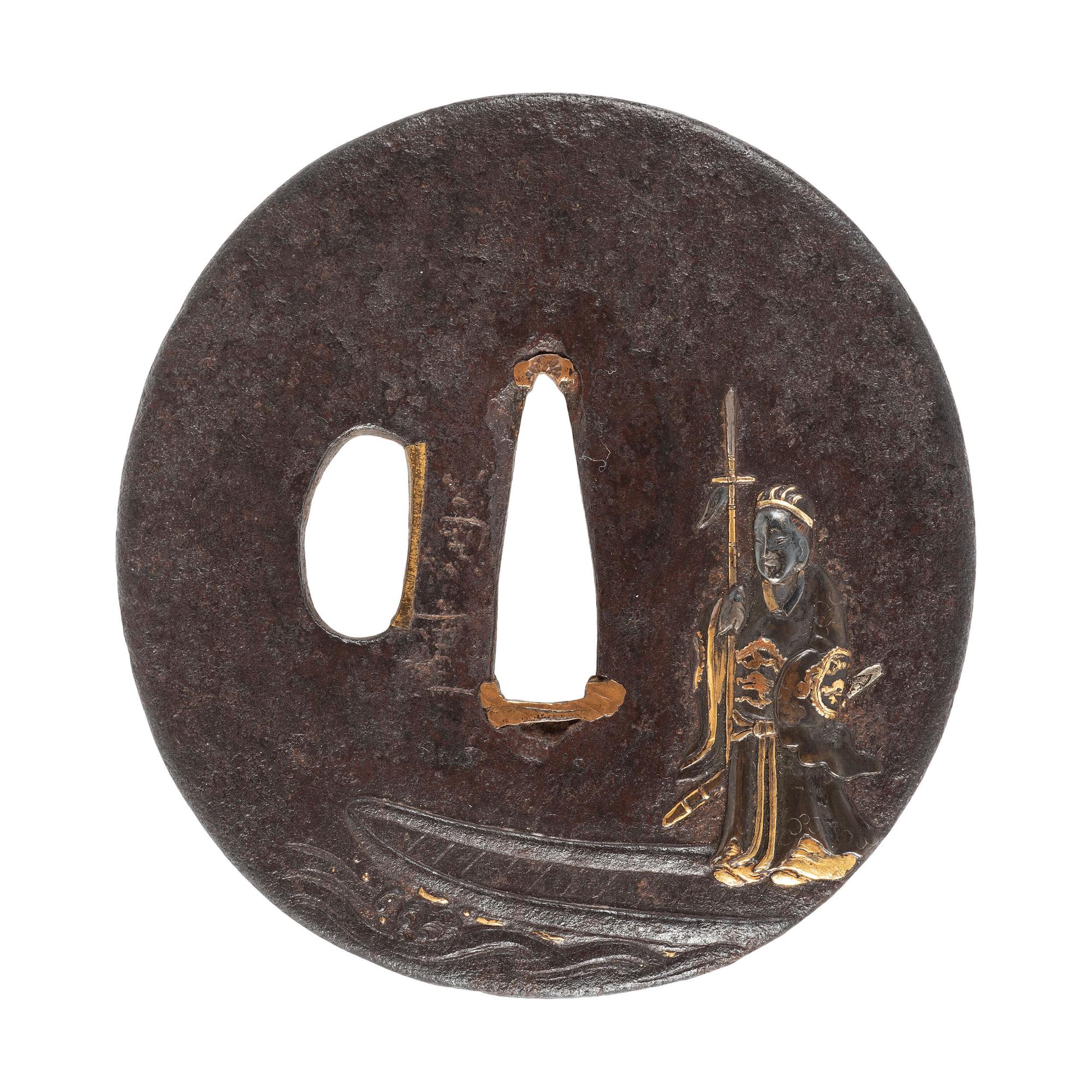Edo-Period Japanese Tsuba with Zhuge Liang Motif