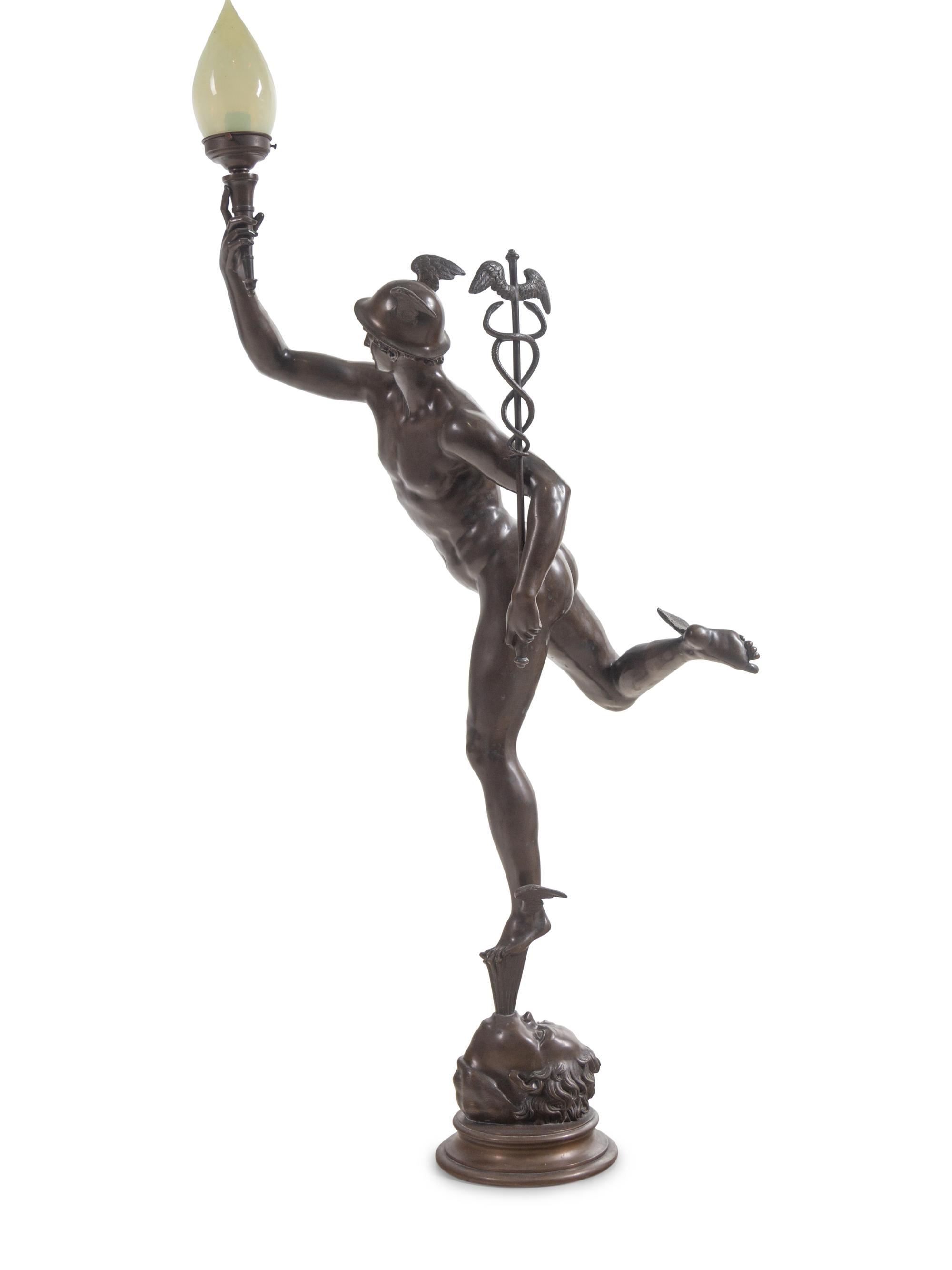 A Continental Bronze Newel Post Lamp