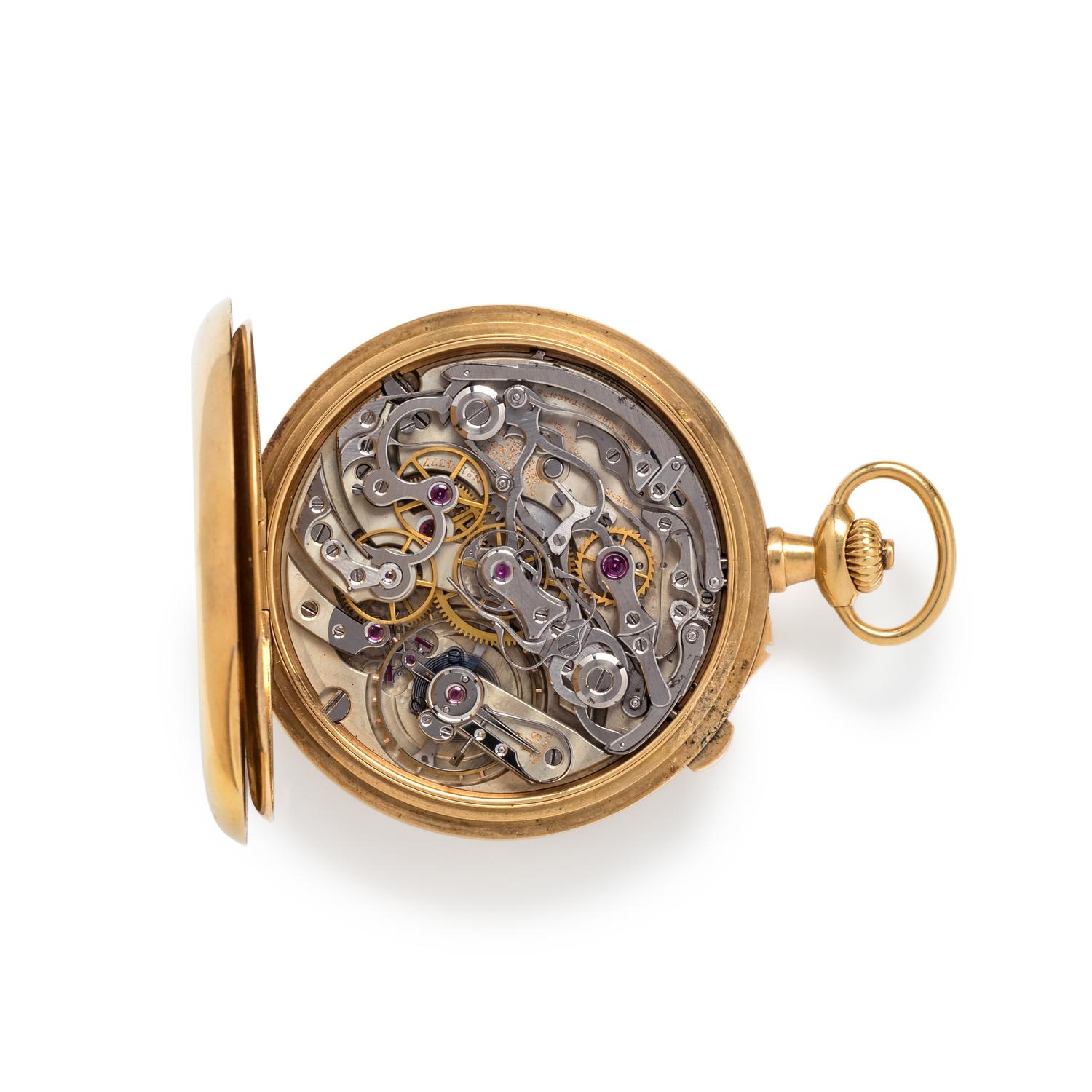 PATEK PHILIPPE, 18K YELLOW GOLD SPLIT SECOND CHRONOGRAPH OPEN FACE POCKET WATCH