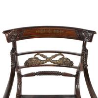 A Regency Rosewood, Mahogany and Brass Armchair
