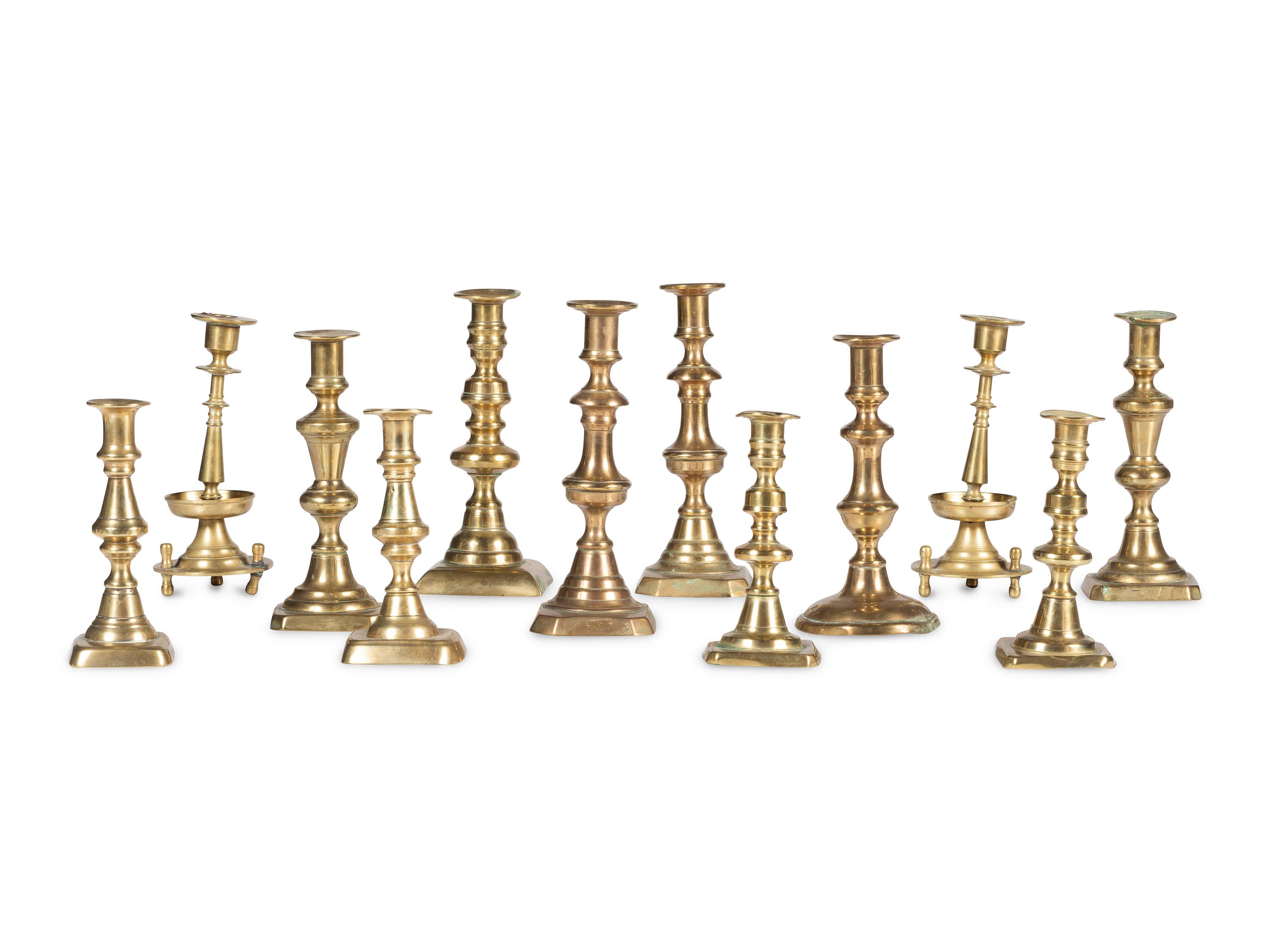 Twelve English Brass Candlesticks
