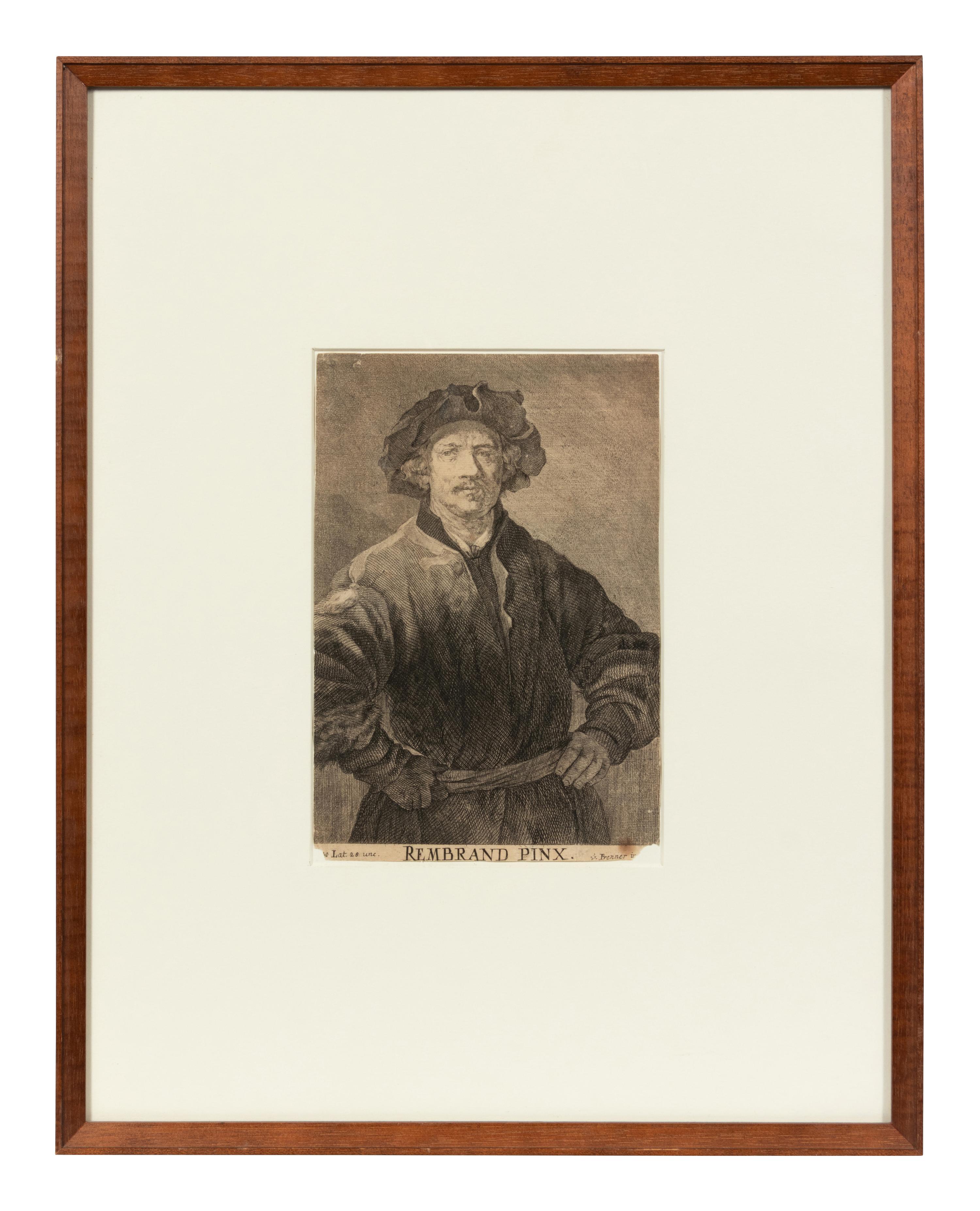 A group of four European engravings depicting Rembrandt, John Calvin, Johann Frederick I, and an unknown sitter