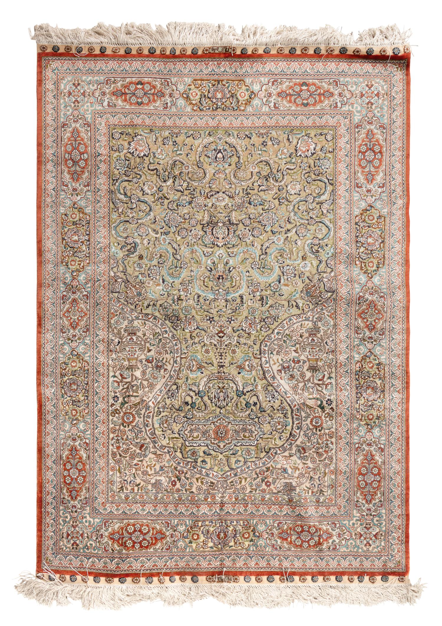 A Turkish Silk and Metallic Thread Prayer Rug