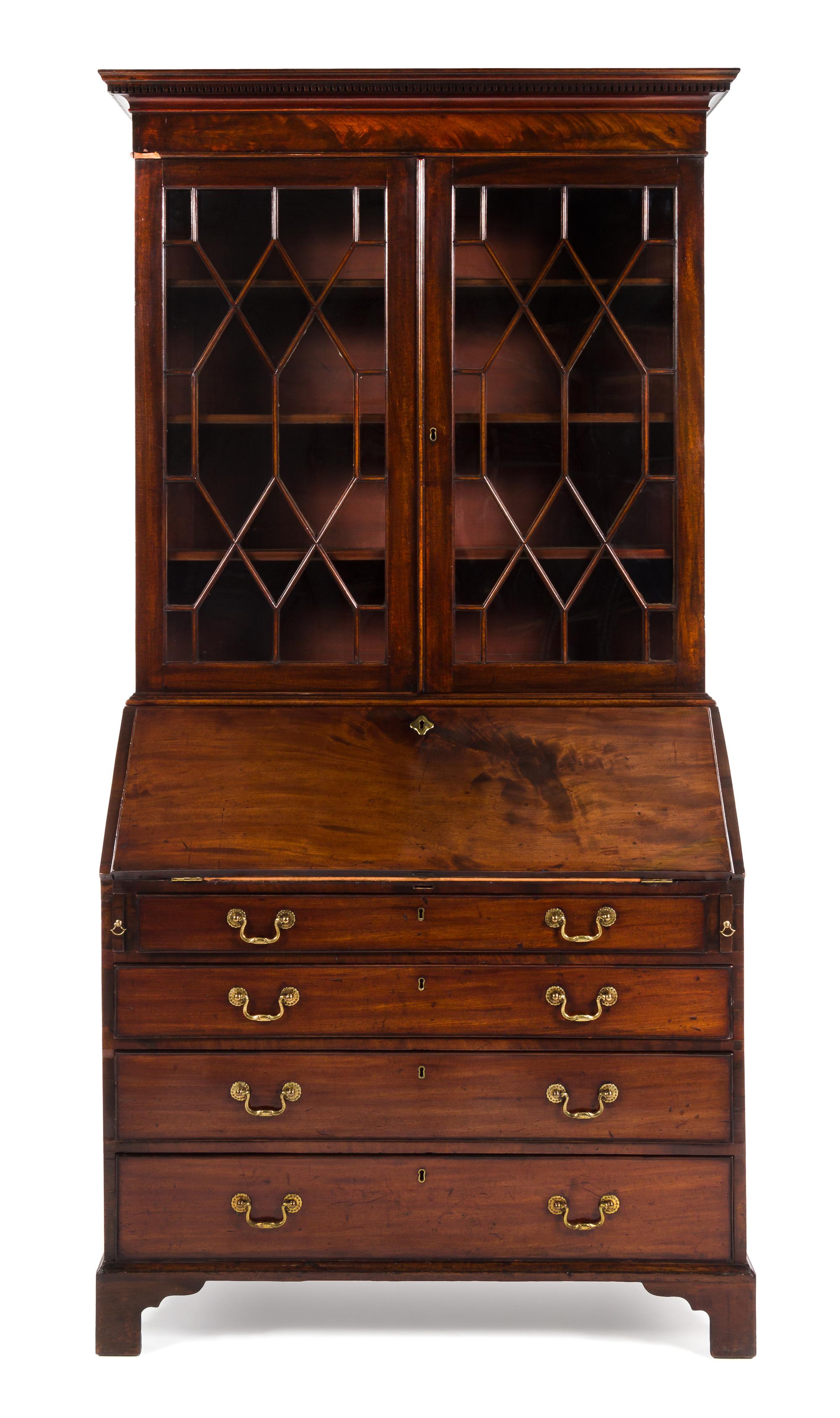 A George III Mahogany Secretary Bookcase Height 86 x width 43 x depth 23 1/2 inches. — MID-18TH CENTURY