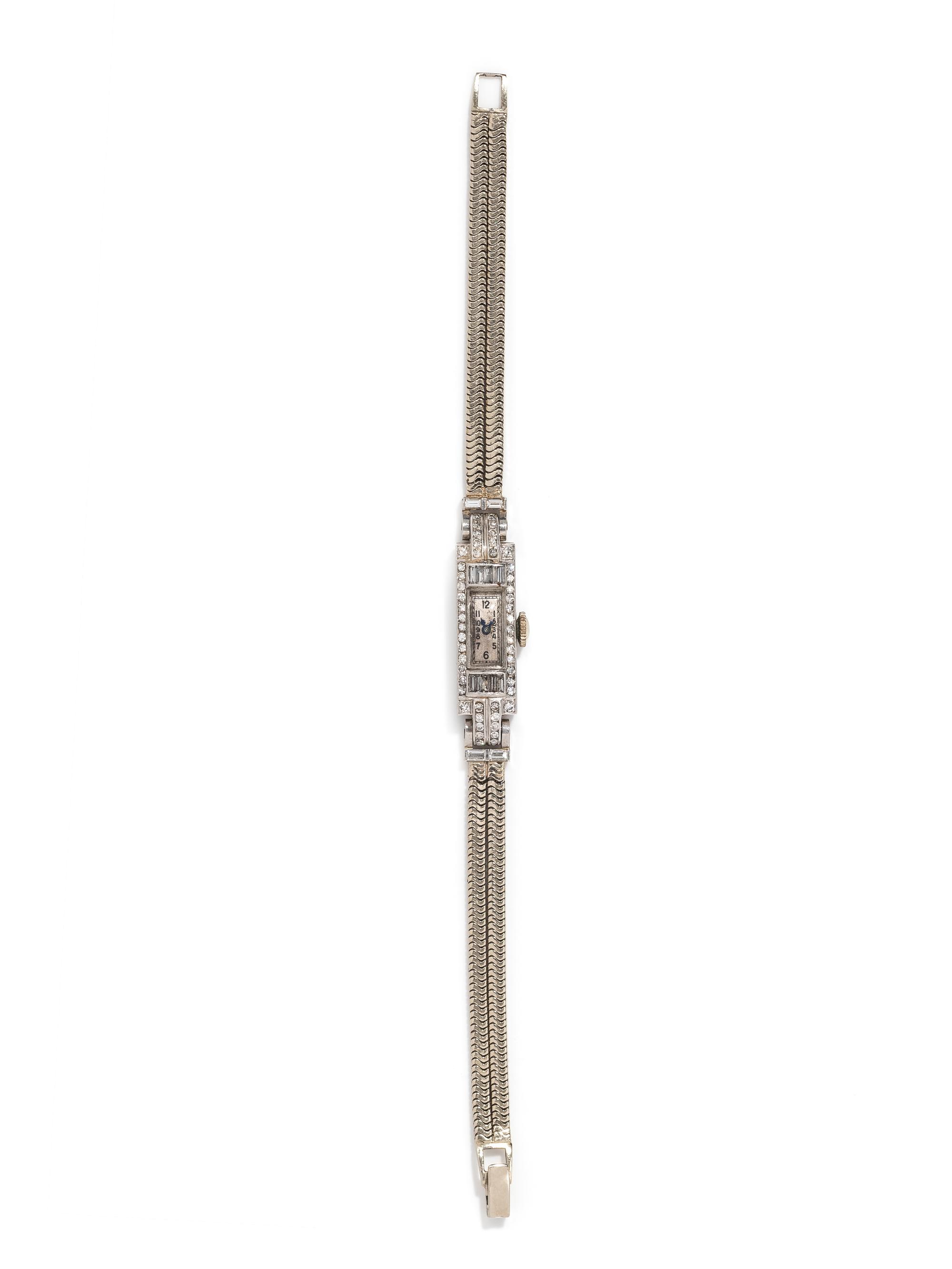 ANTIQUE, PLATINUM AND DIAMOND WRISTWATCH