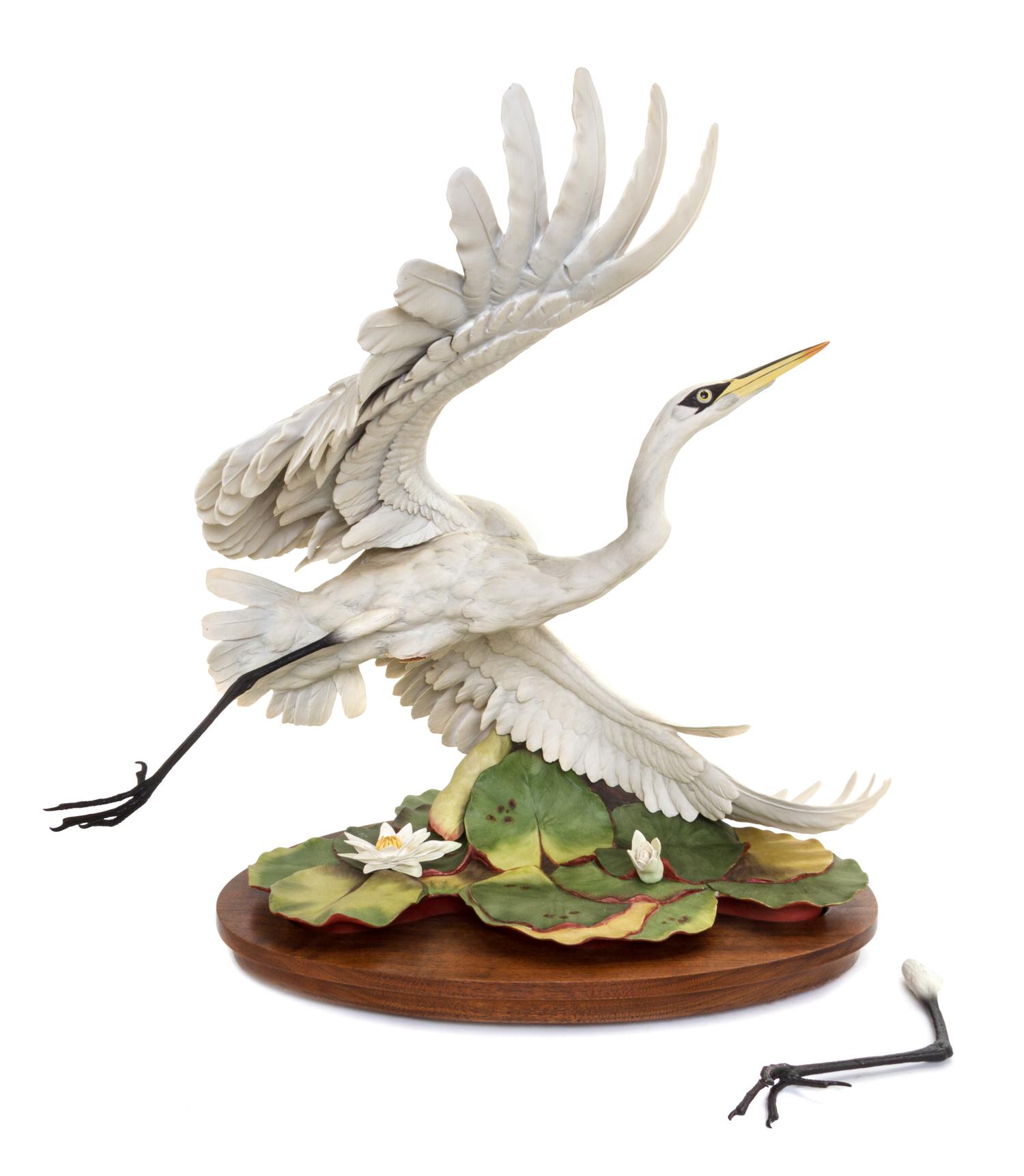 A Boehm Porcelain Model of a Great White Egret Height 24 1/4 inches.