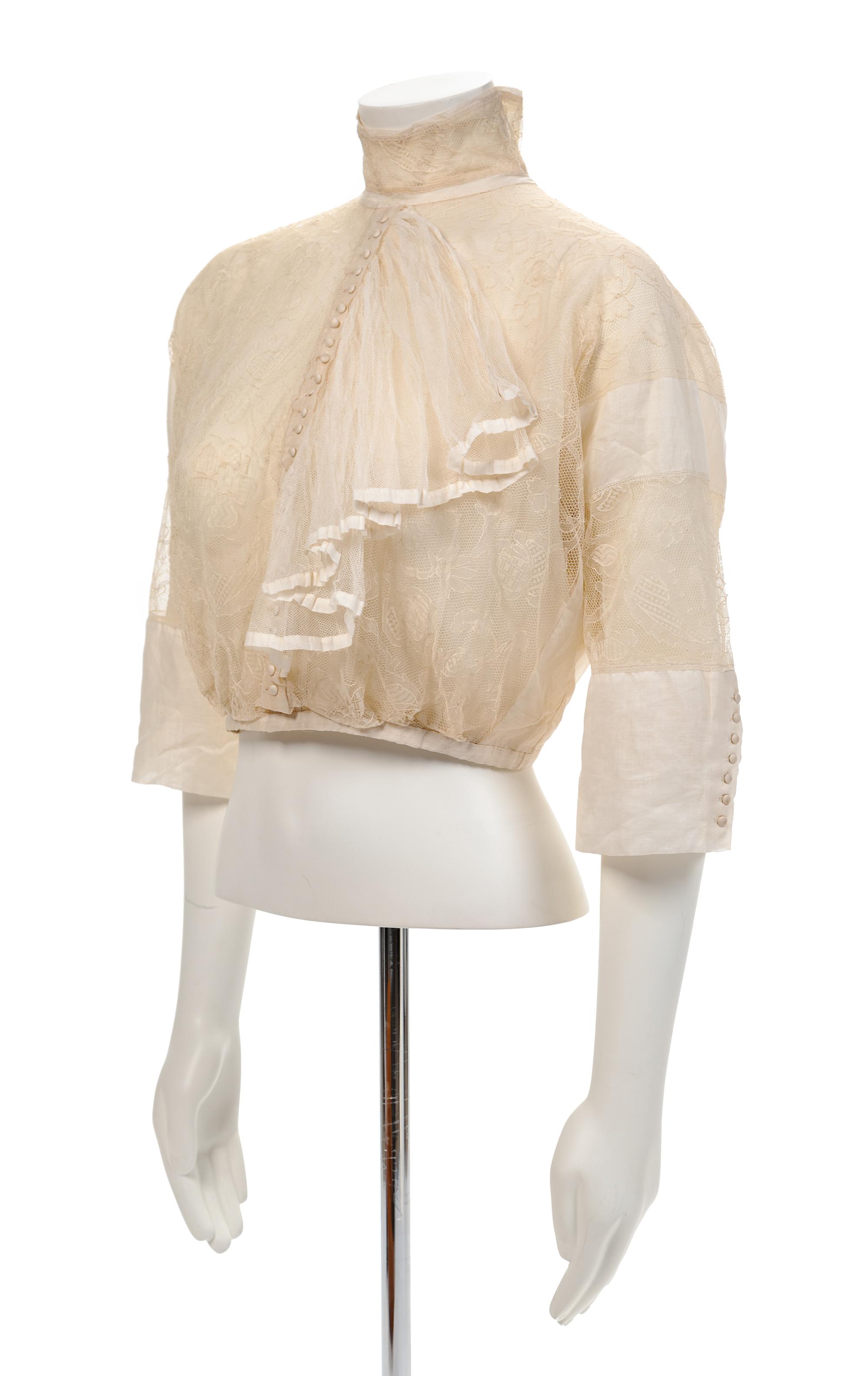 Jacques Doucet Sheer Lace and Cotton Blouse, 1910-20s Haute Couture No size label