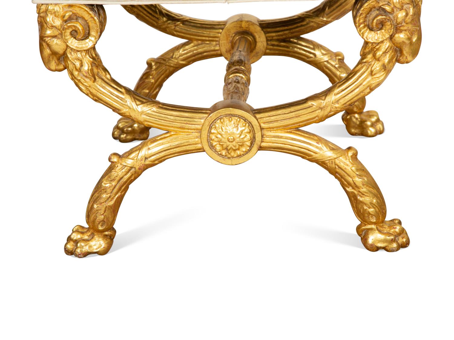 A Pair of Empire Style Giltwood Curule-Form Tabourets