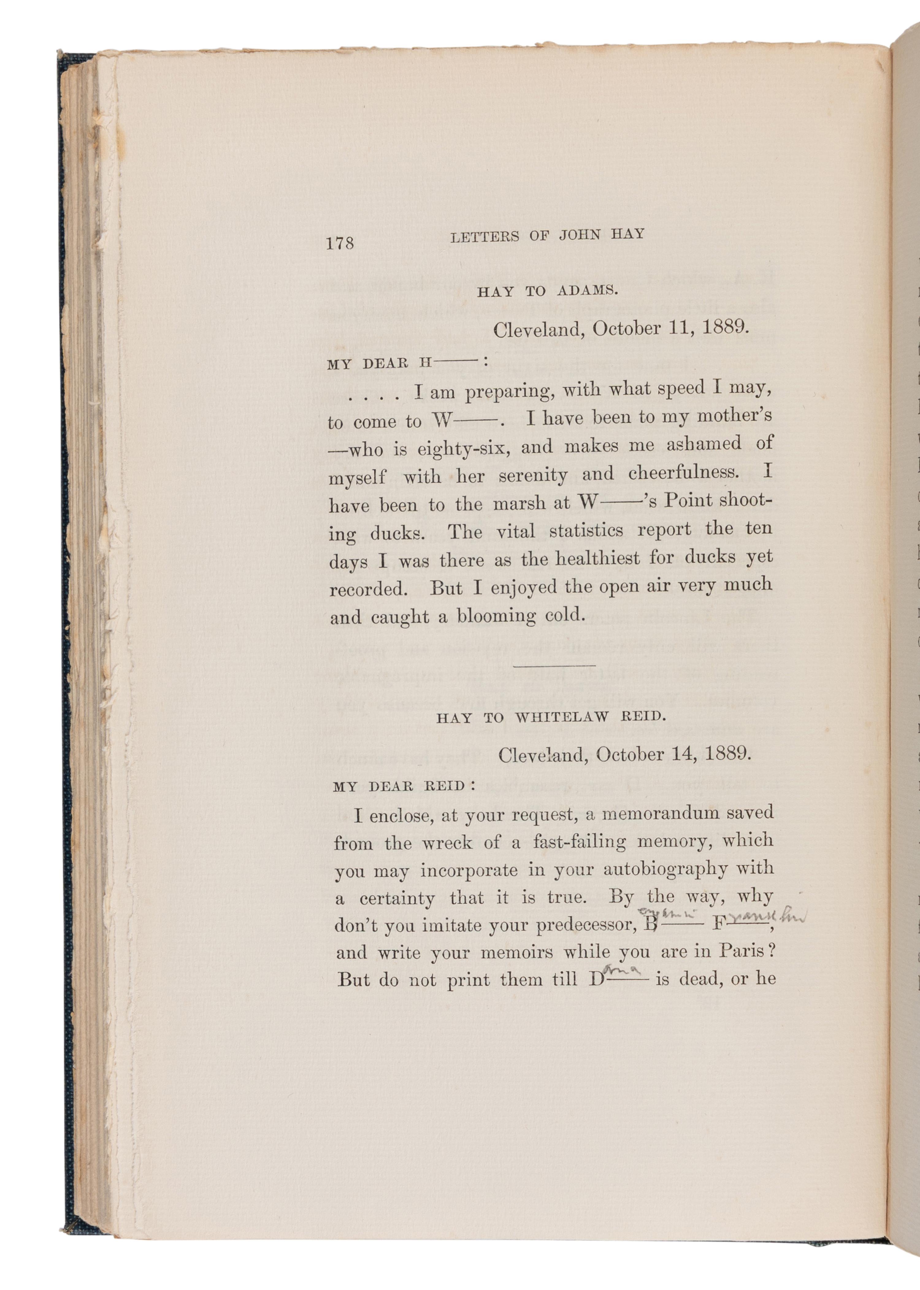 [LINCOLN, Robert Todd (1843-1926), his copy]. -- HAY, John (1838-1905). Letters of John Hay and Extracts from Diary . Washington, D.C.: Clara S. Hay, 1908.