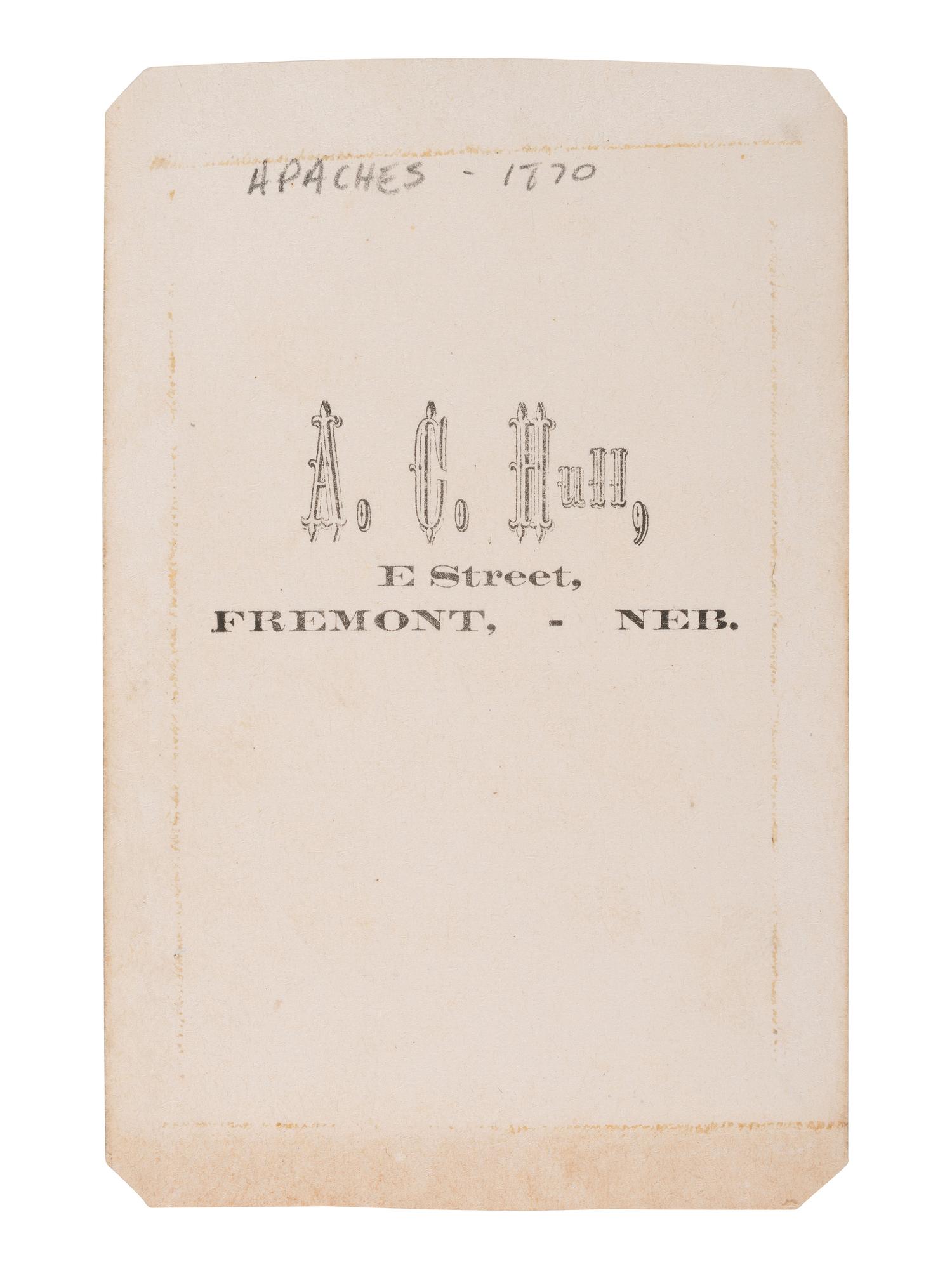 HULL, A.C. (1846-1908), photographer. CDV of three Native American men, possibly Otoe. Fremont, NE, ca 1869.