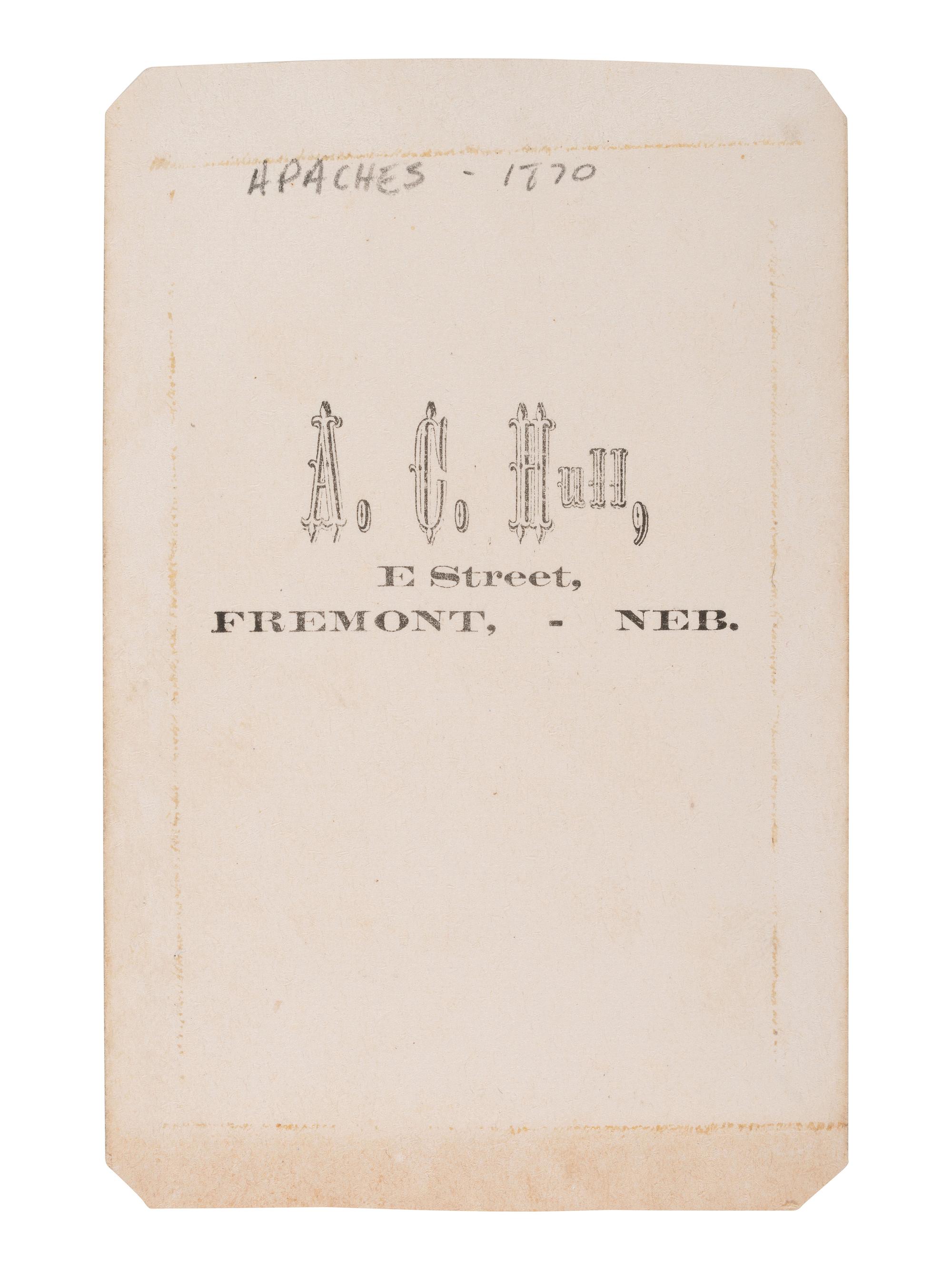 HULL, A.C. (1846-1908), photographer. CDV of three Native American men, possibly Otoe. Fremont, NE, ca 1869.